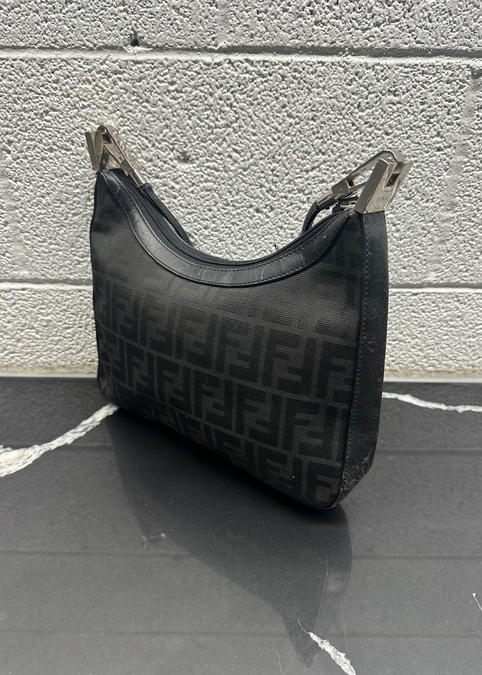 Fendi Vintage Black Zucca Shoulder Bag AS IS
