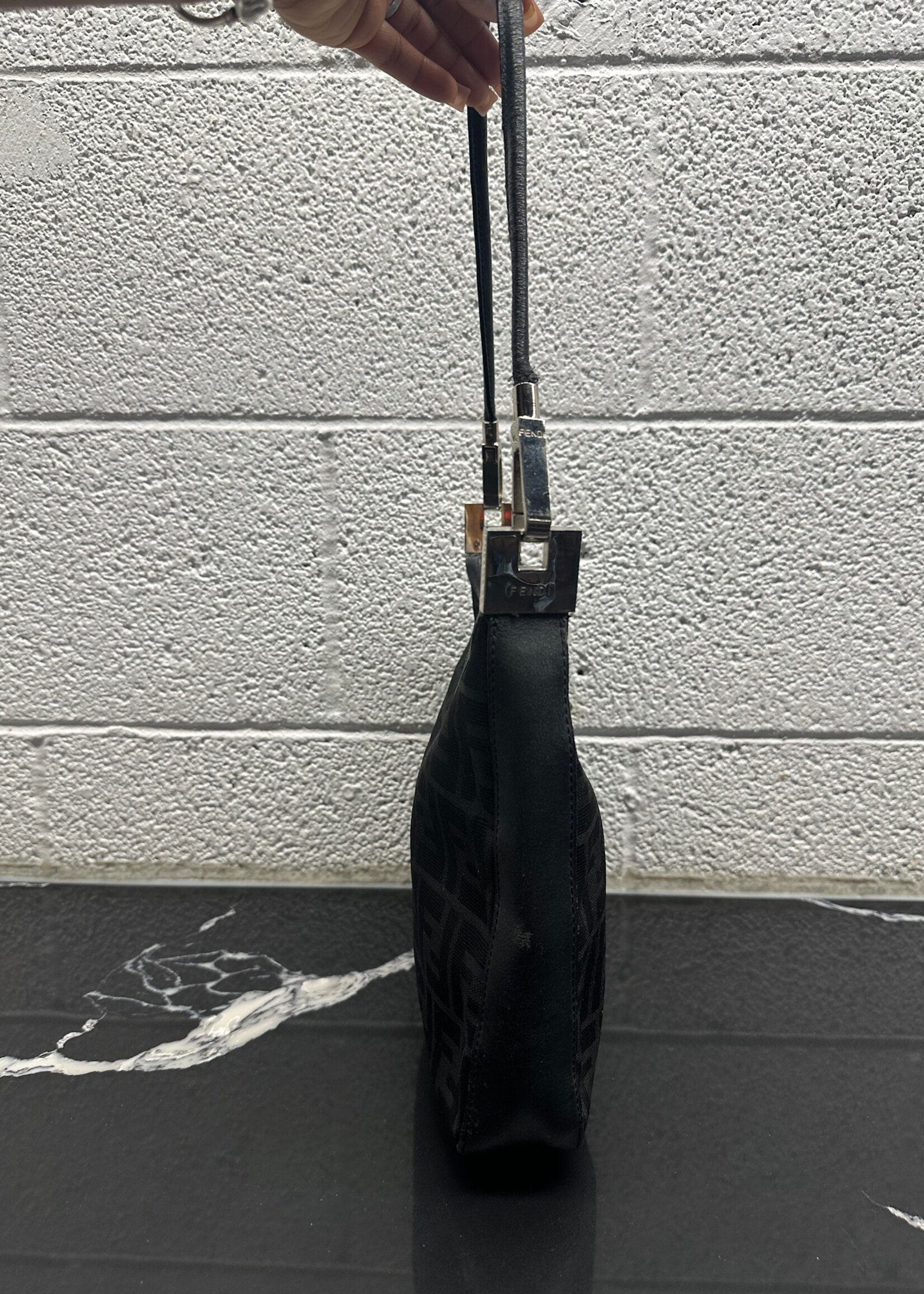 Fendi Vintage Black Zucca Shoulder Bag AS IS