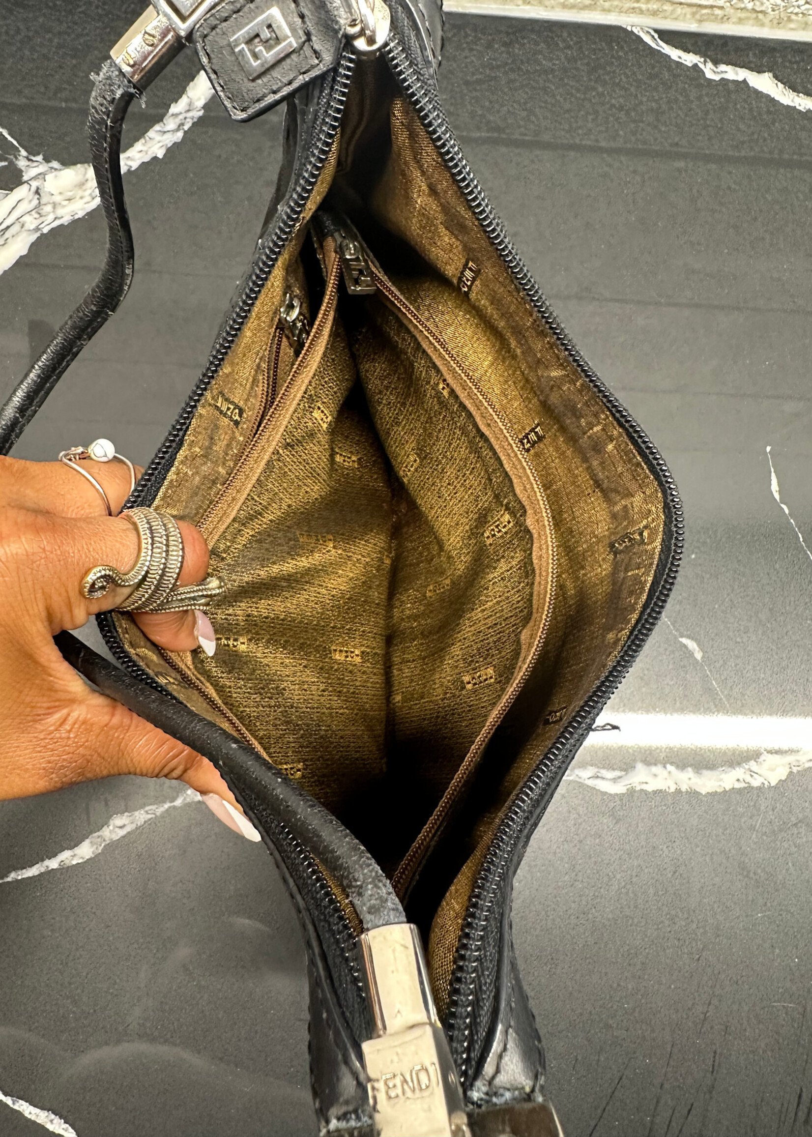 Fendi Vintage Black Zucca Shoulder Bag AS IS