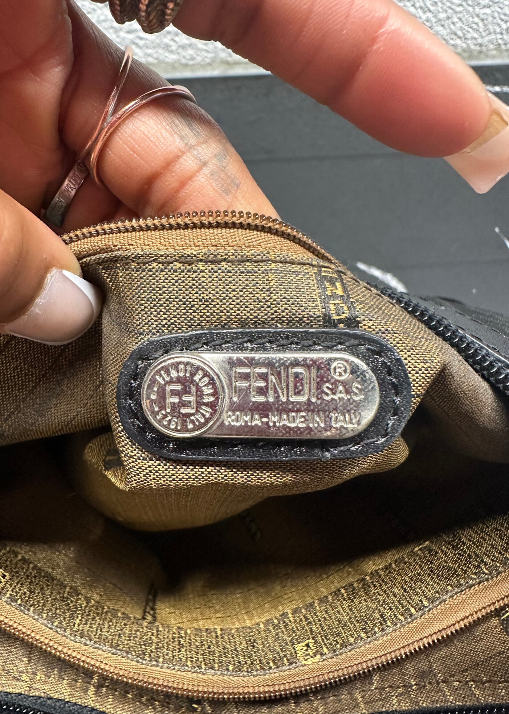 Fendi Vintage Black Zucca Shoulder Bag AS IS