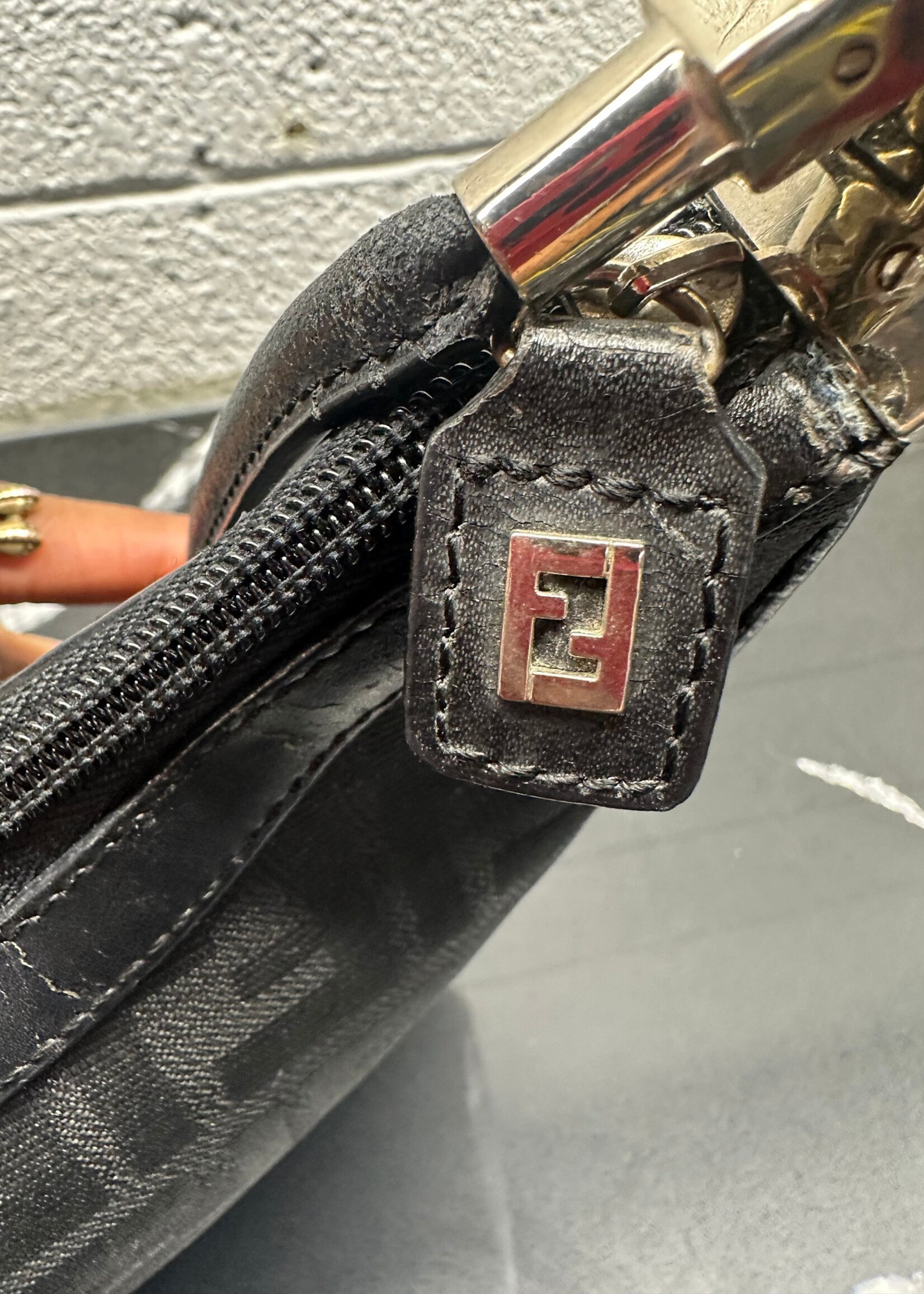 Fendi Vintage Black Zucca Shoulder Bag AS IS