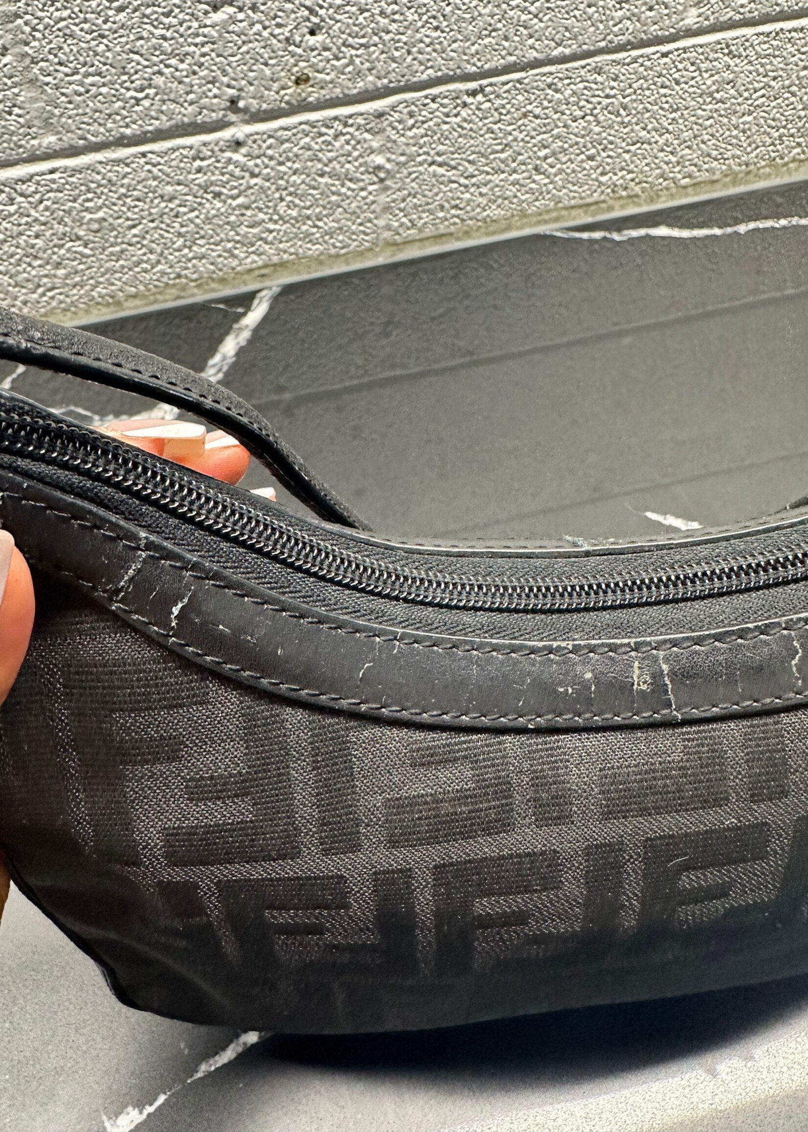 Fendi Vintage Black Zucca Shoulder Bag AS IS