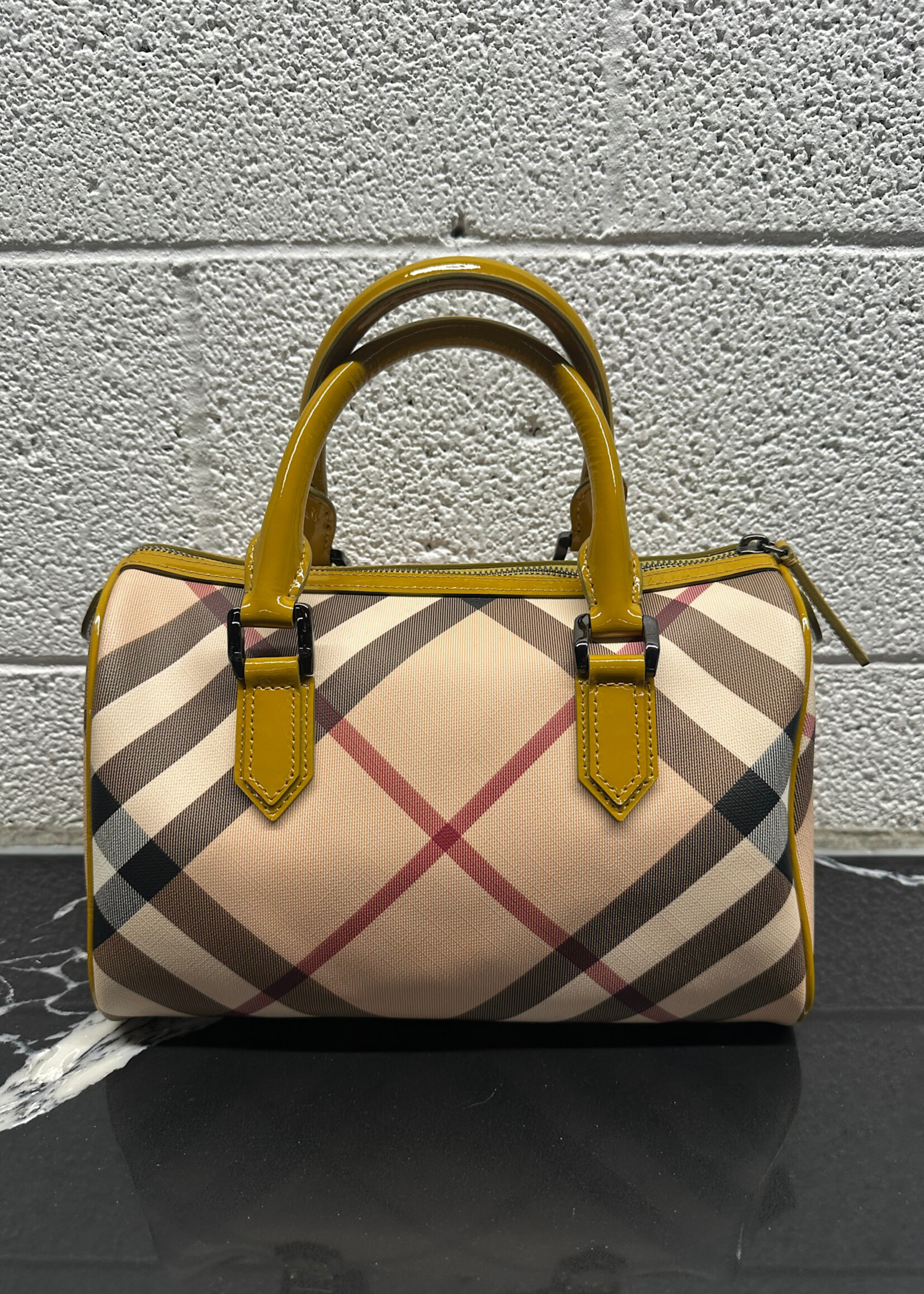Burberry Barrel Cloth Yellow Patent Bag AS IS