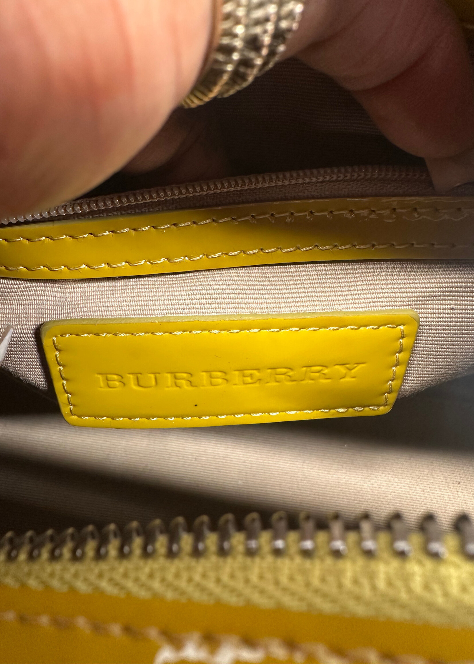 Burberry Barrel Cloth Yellow Patent Bag AS IS