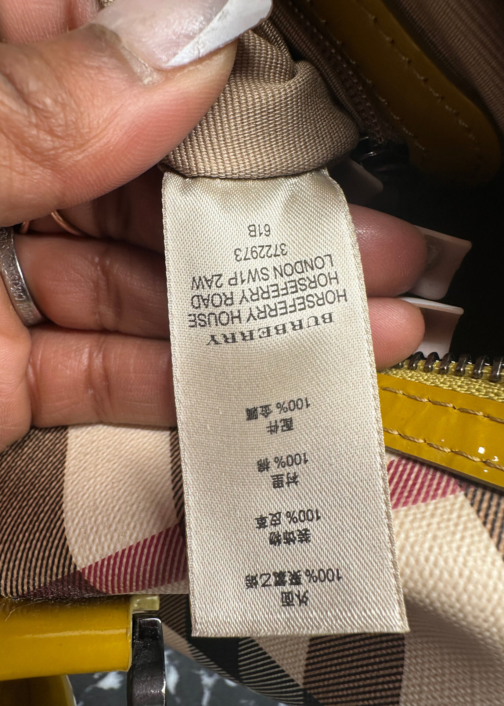 Burberry Barrel Cloth Yellow Patent Bag AS IS