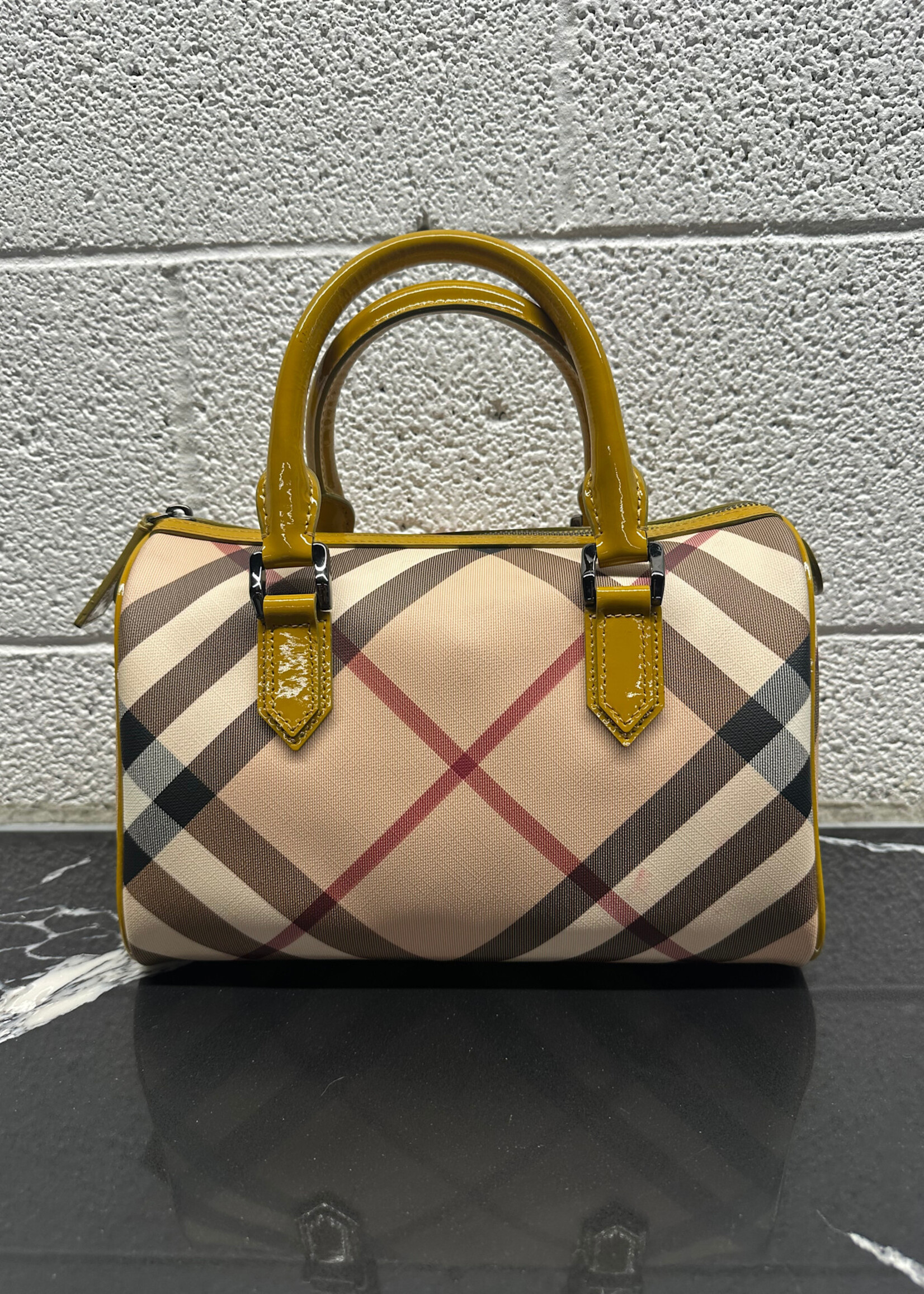 Burberry Barrel Cloth Yellow Patent Bag AS IS