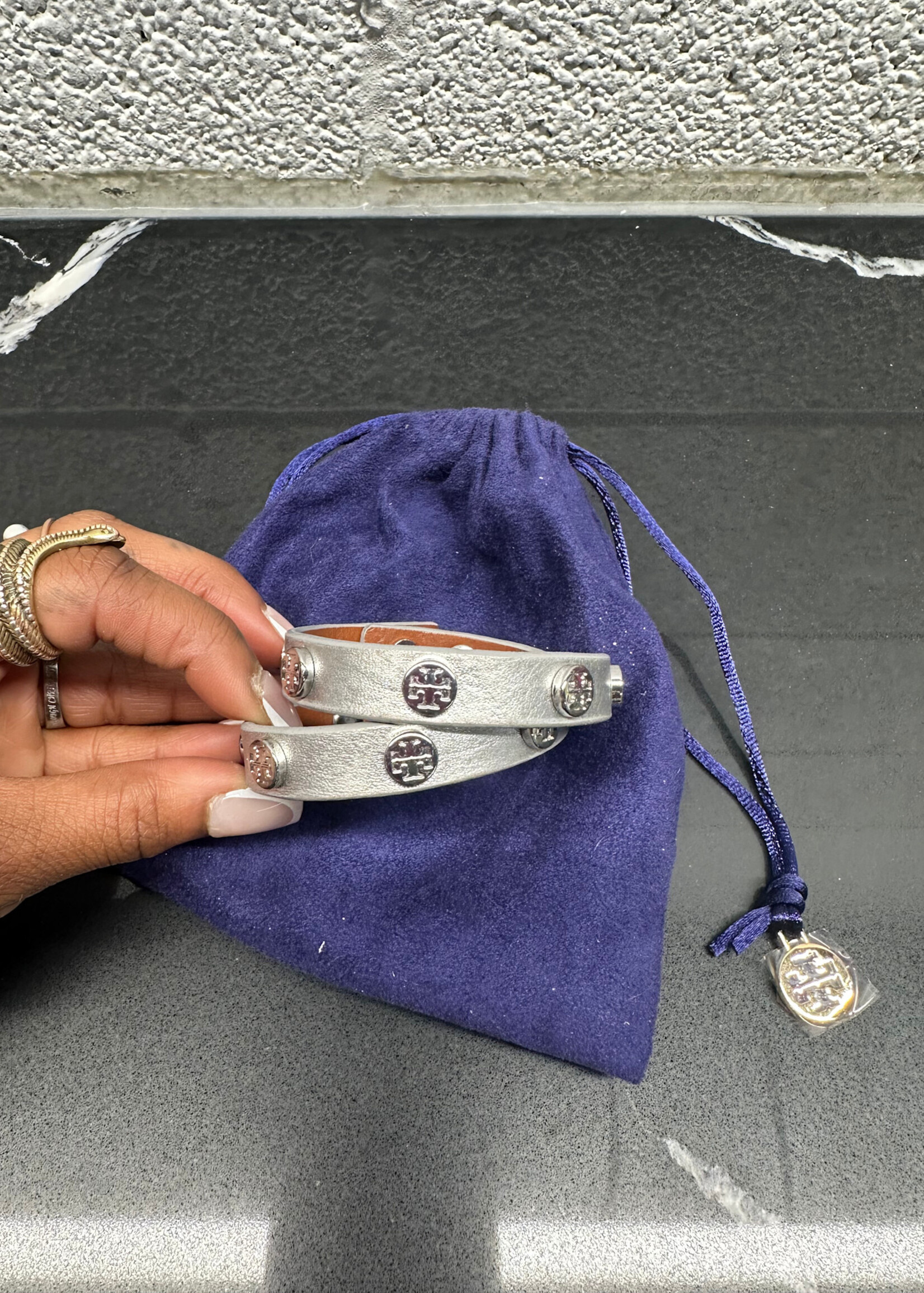 Tory Burch Silver Leather Bracelet