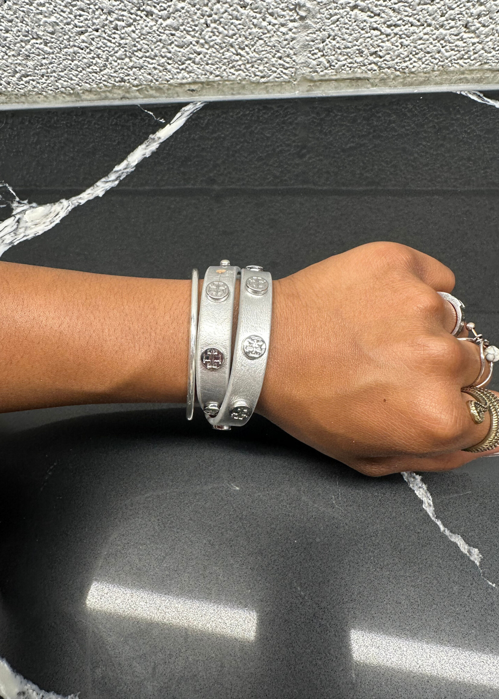 Tory Burch Silver Leather Bracelet
