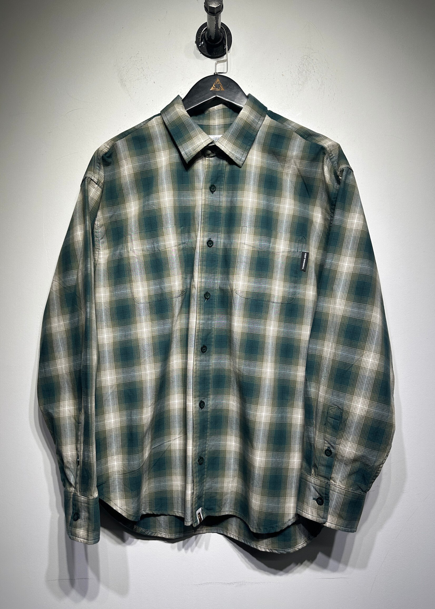 BAPE GREEN FLANNEL LS SHIRT L