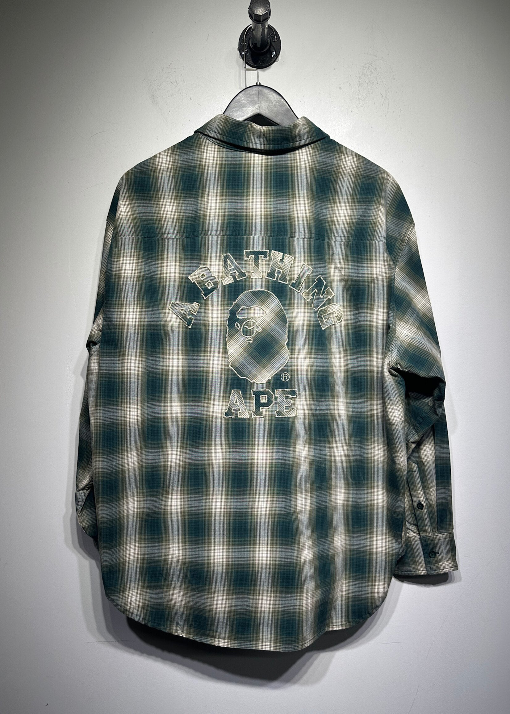 BAPE GREEN FLANNEL LS SHIRT L