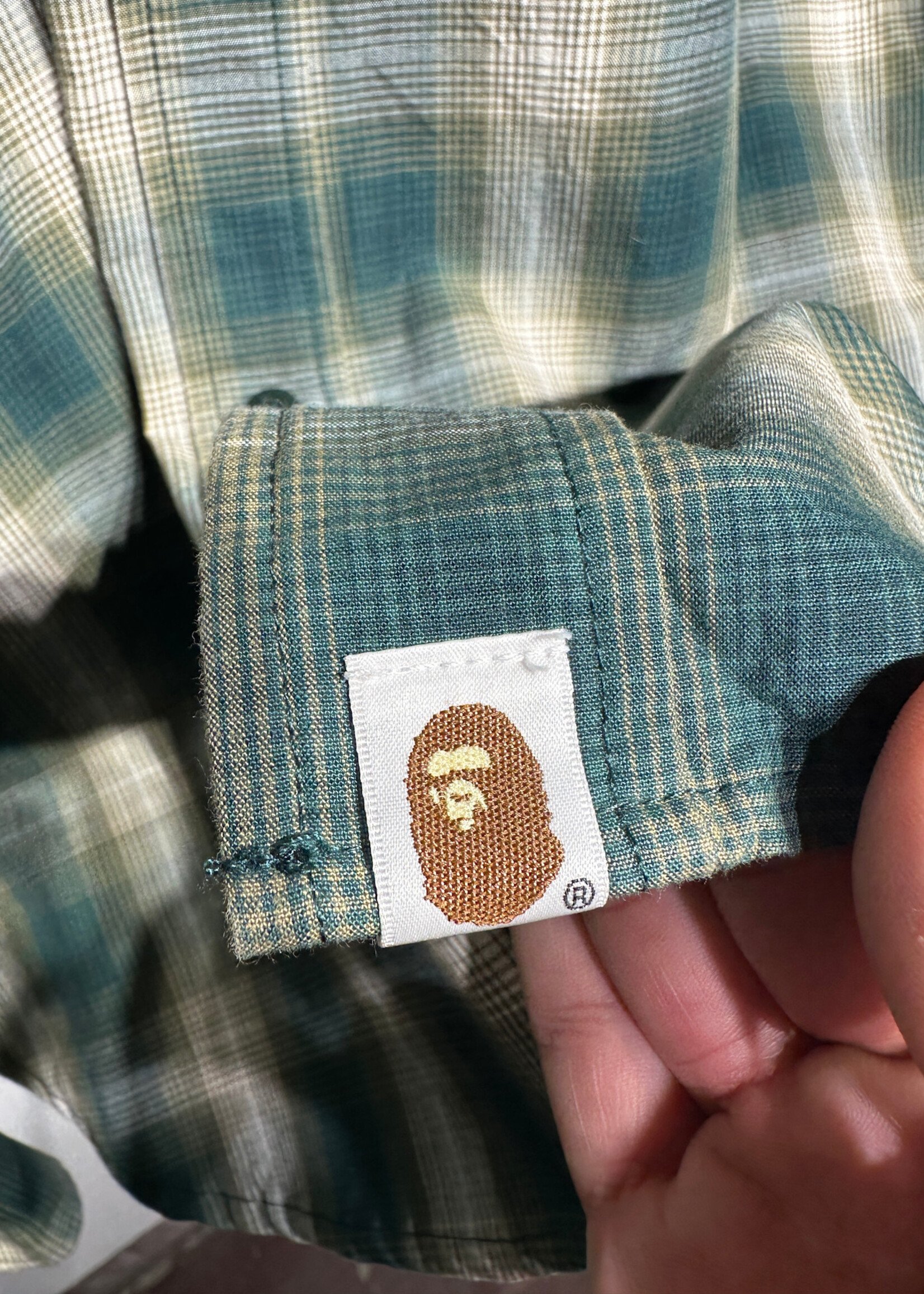 BAPE GREEN FLANNEL LS SHIRT L