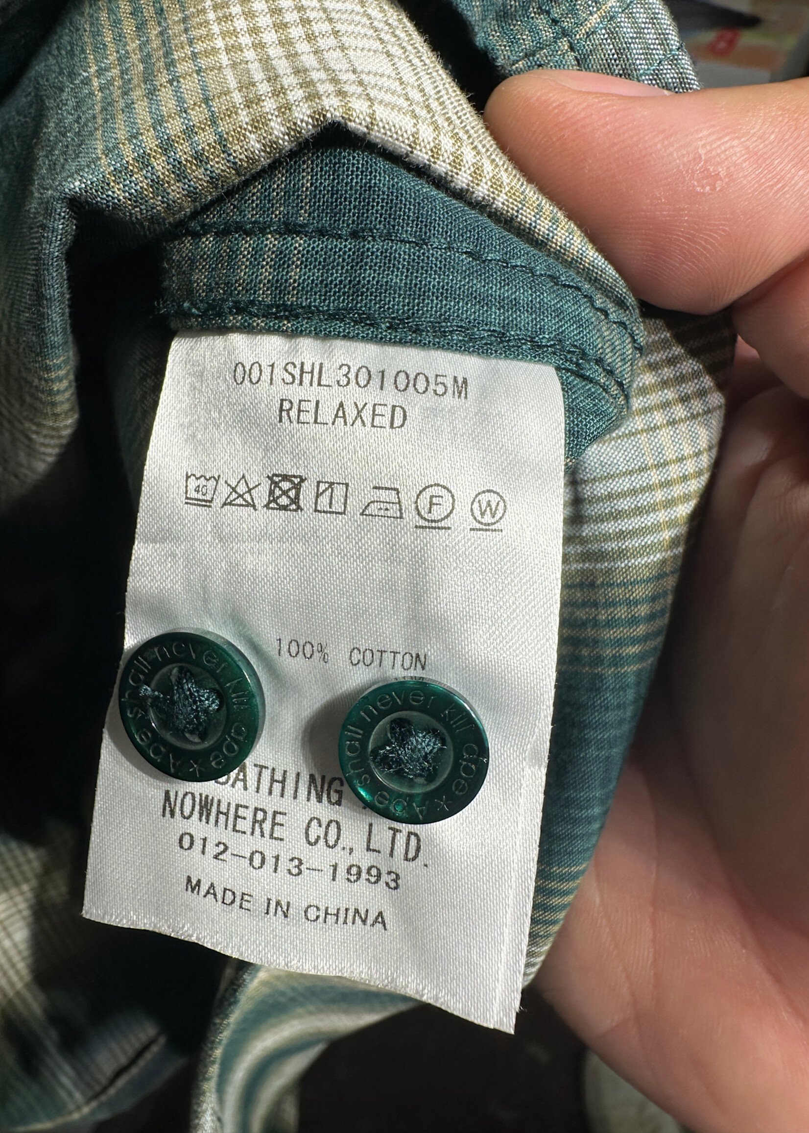 BAPE GREEN FLANNEL LS SHIRT L
