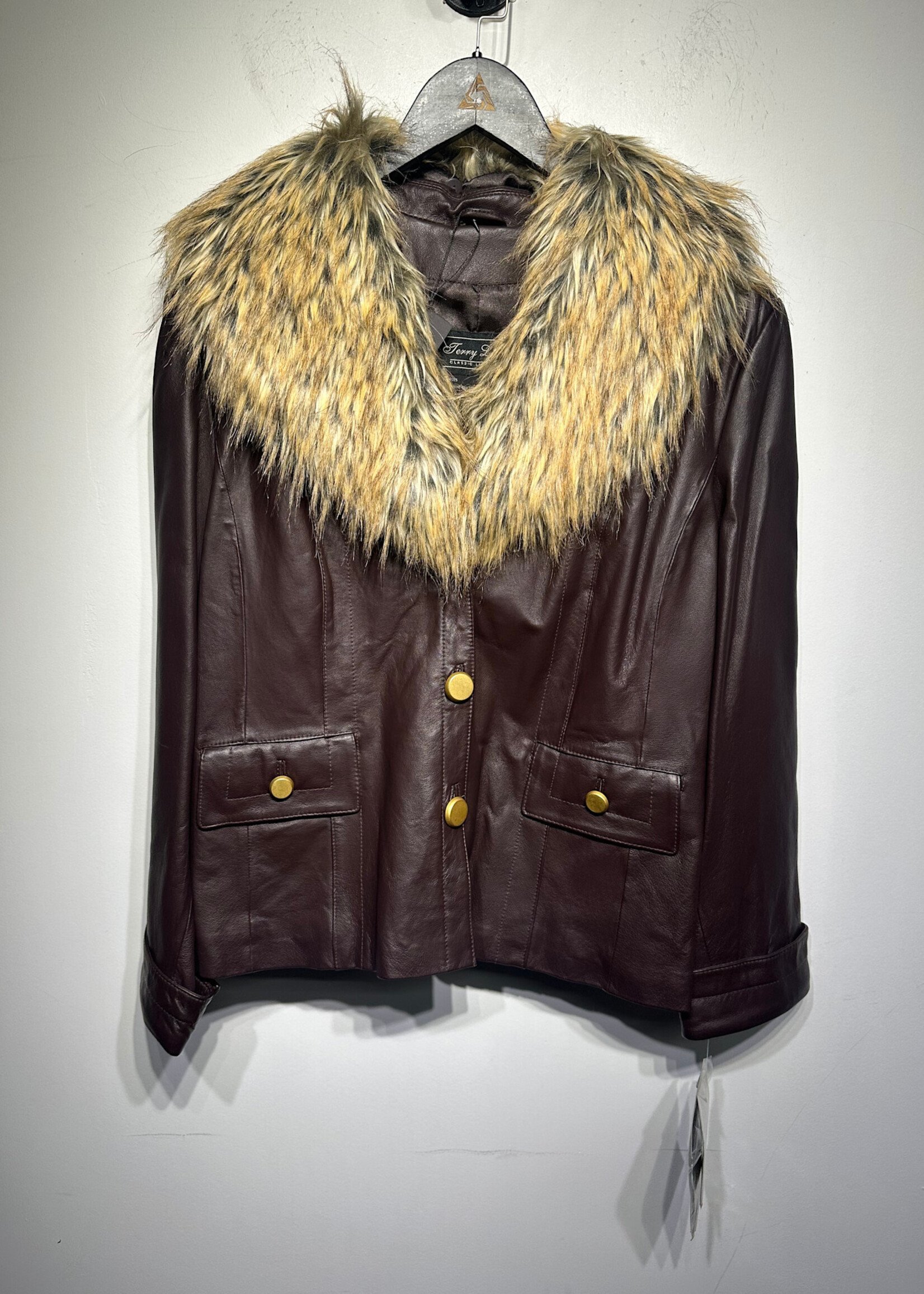 Deadstock Terry Lewis Fur Trim Leather Jacket Fem L