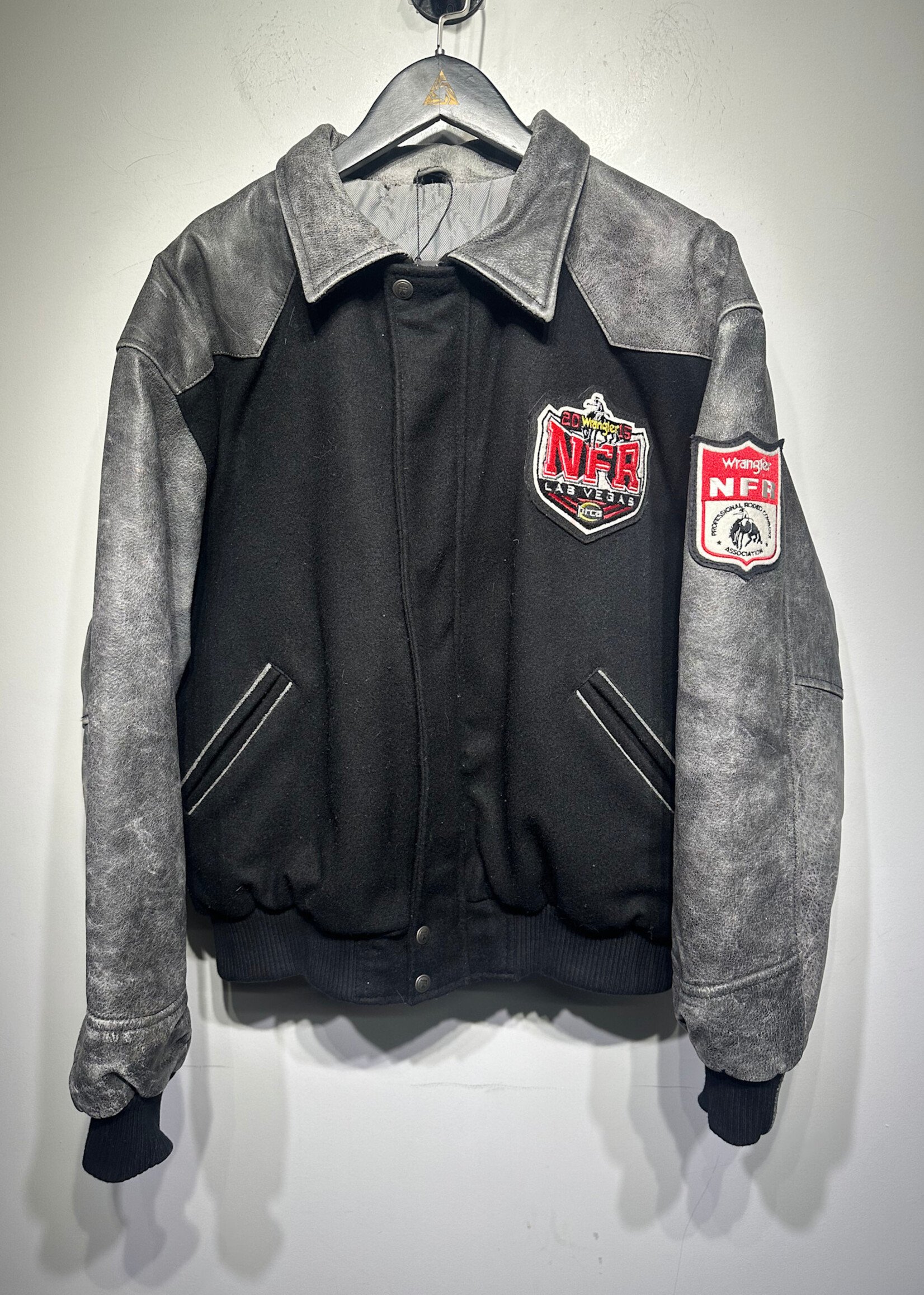 Wrangler NFR Distressed Sleeve Varsity Jacket L