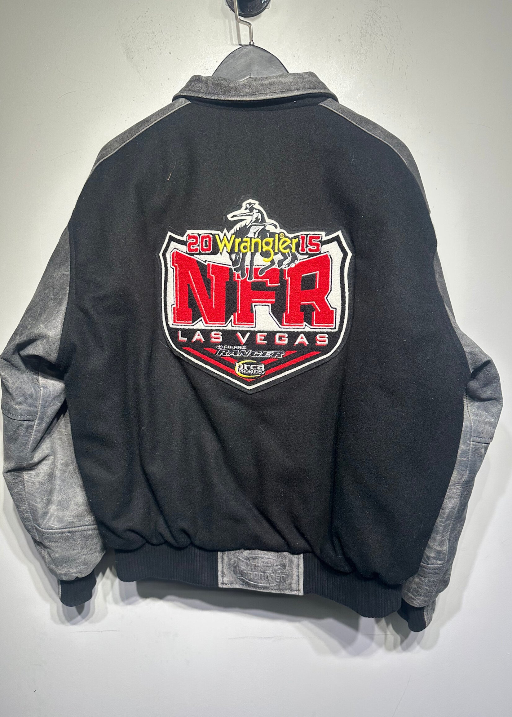 Wrangler NFR Distressed Sleeve Varsity Jacket L