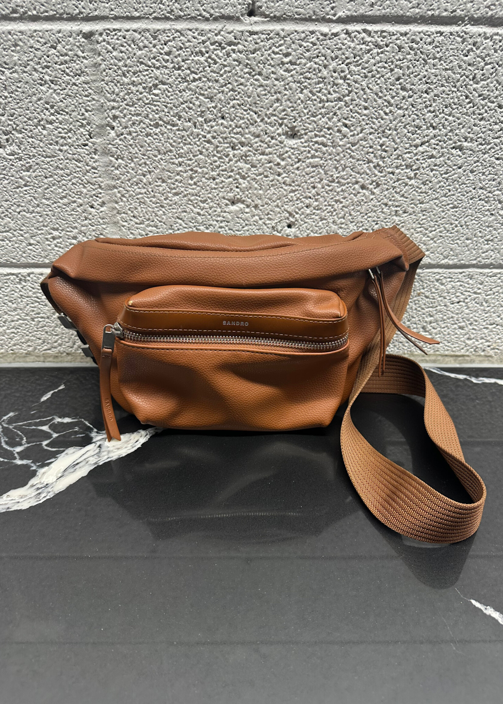 Sandro Brown Leather Fanny Pack OS