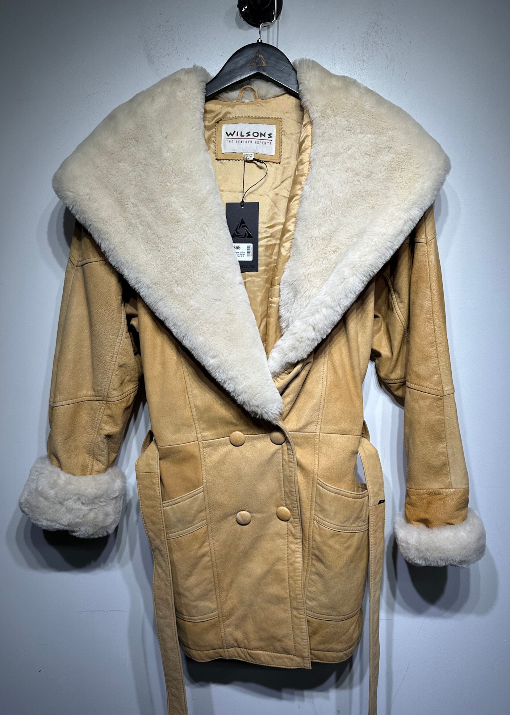Wilsons Leather Fur Trim Belted Coat Fem M
