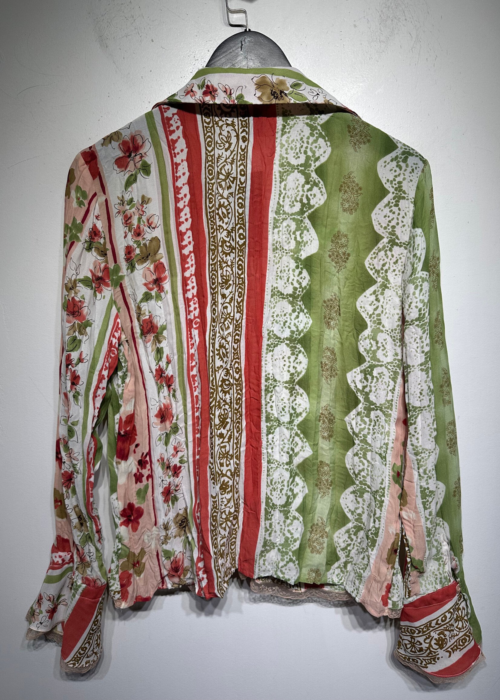 Sunny Taylor Pink and Green Ruffle Blouse L