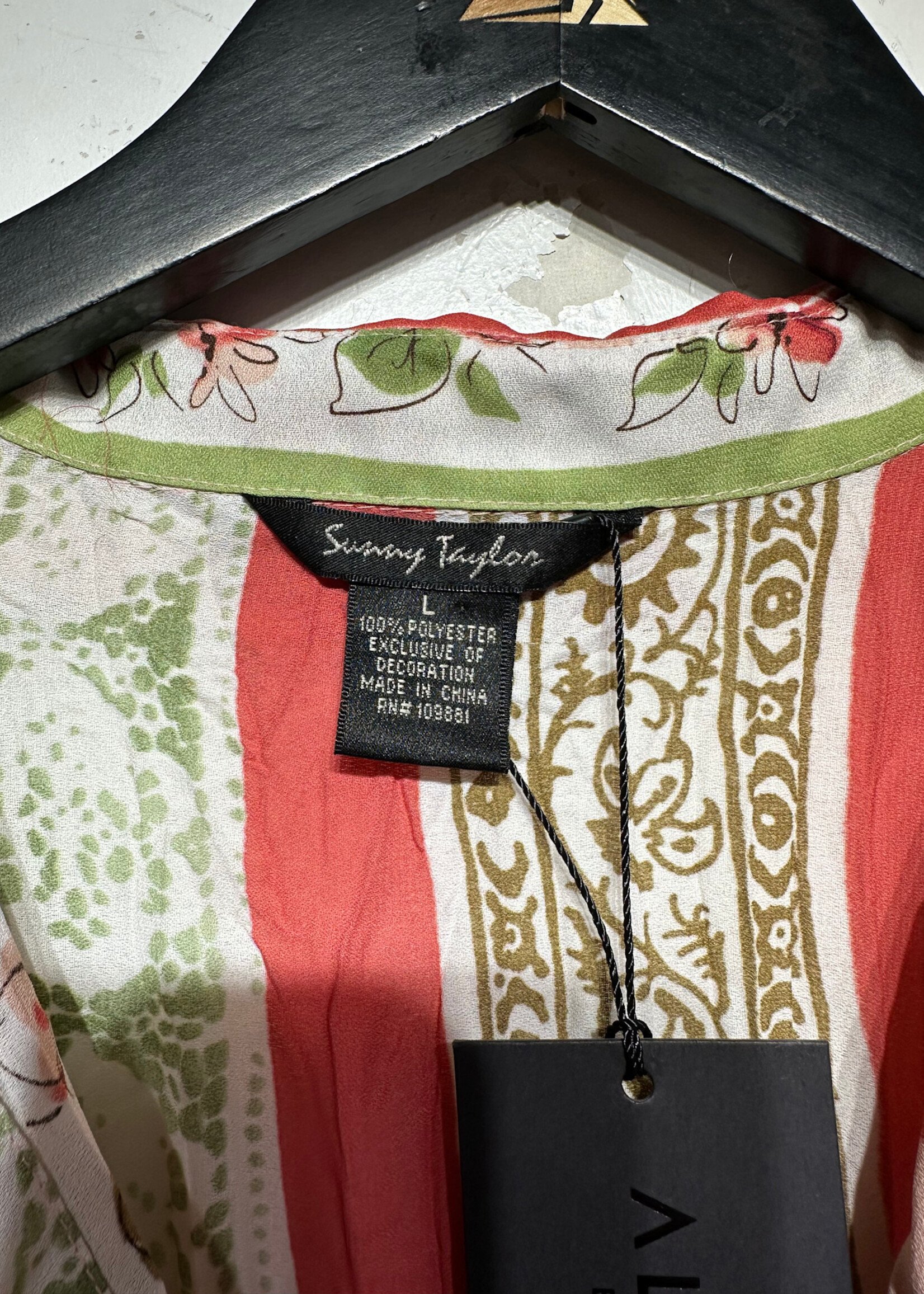 Sunny Taylor Pink and Green Ruffle Blouse L