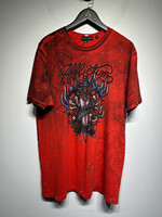Affliction Red Heart Tribal Jewel Rhinestone Tee L