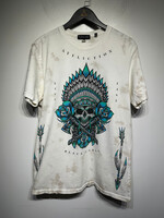 Affliction White Skull Tribal Jewel Rhinestone Tee L