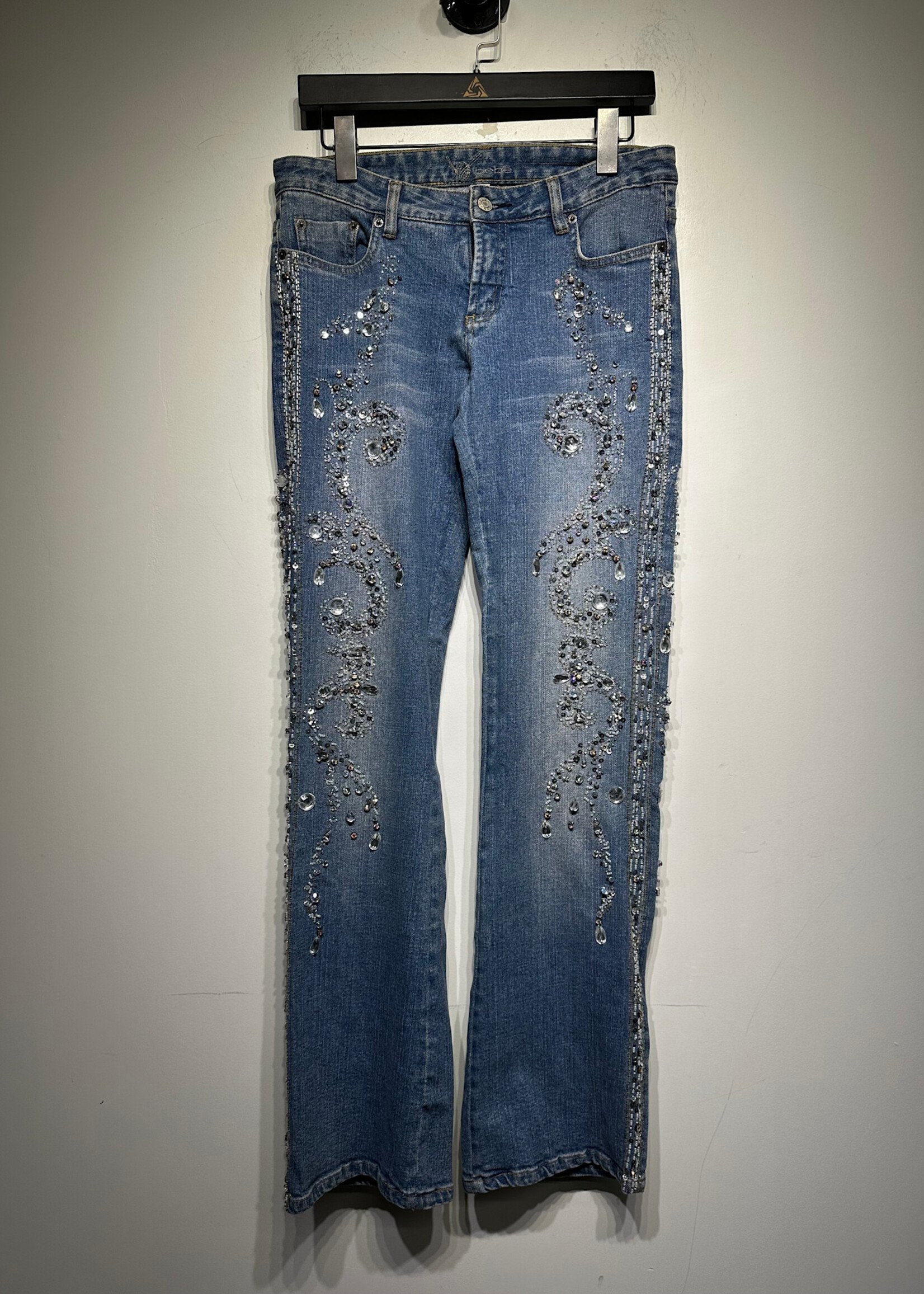 BEBE RHINESTONE BOOT JEANS 28 AS IS