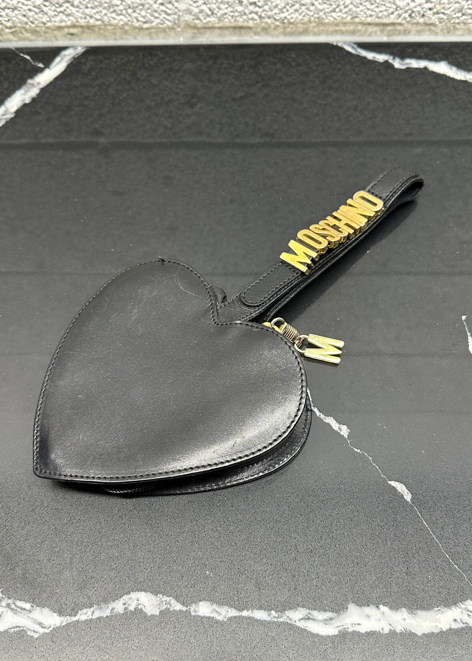 Moschino 1990 Leather Heart Bag Mini Wristlet