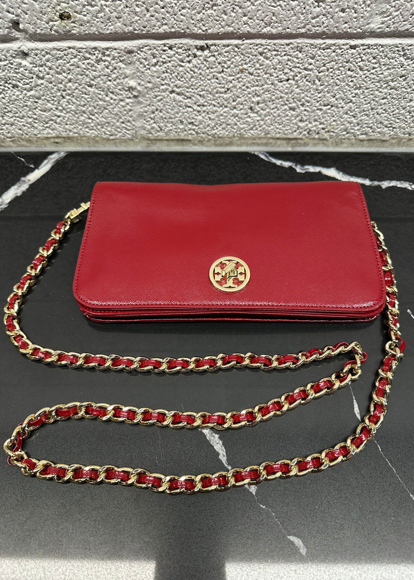 Tory Burch Red Saffiano Leather Crossbody