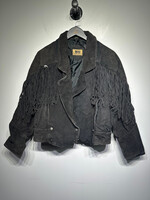 G4000 Black Rough Suede Fringe Jacket Fem L