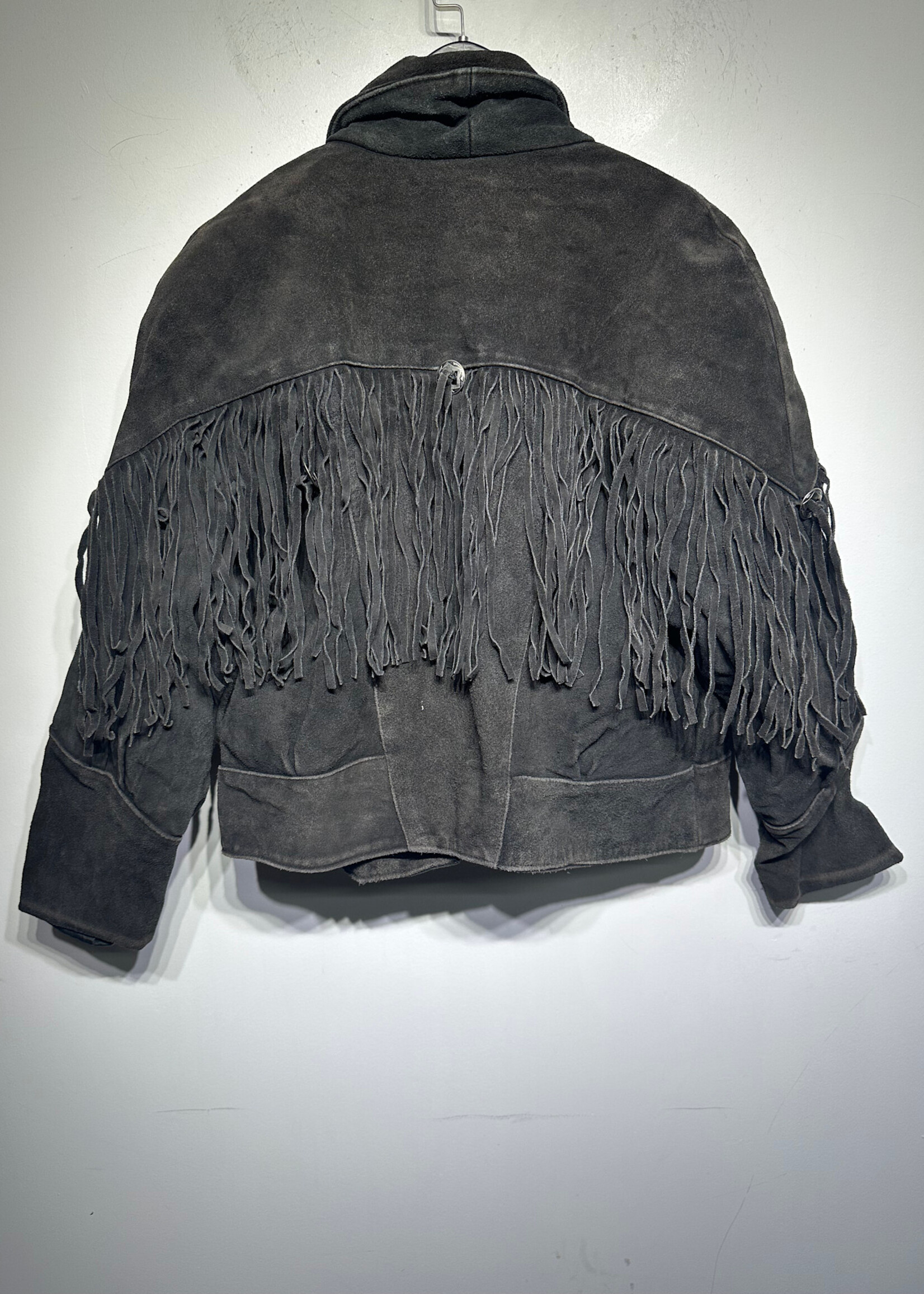 G4000 Black Rough Suede Fringe Jacket Fem L