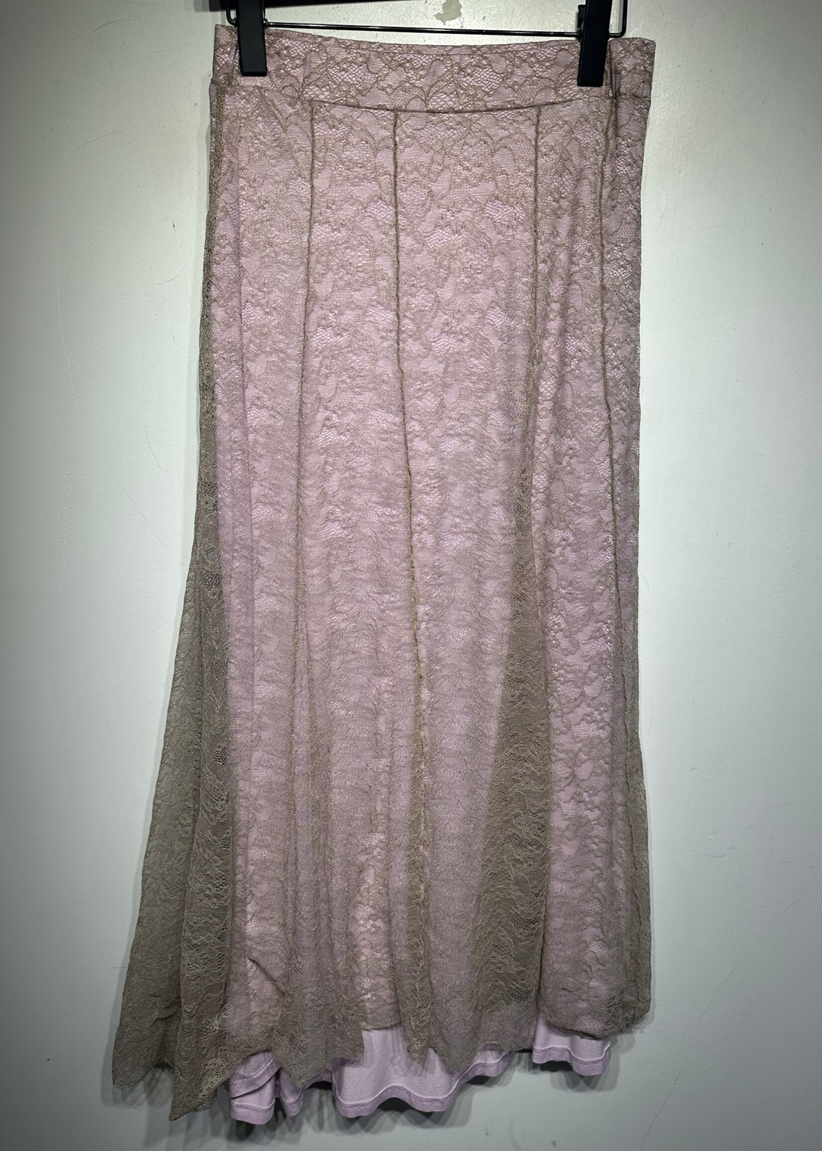 Free People Pink Beige Layered Lace Skirt 26