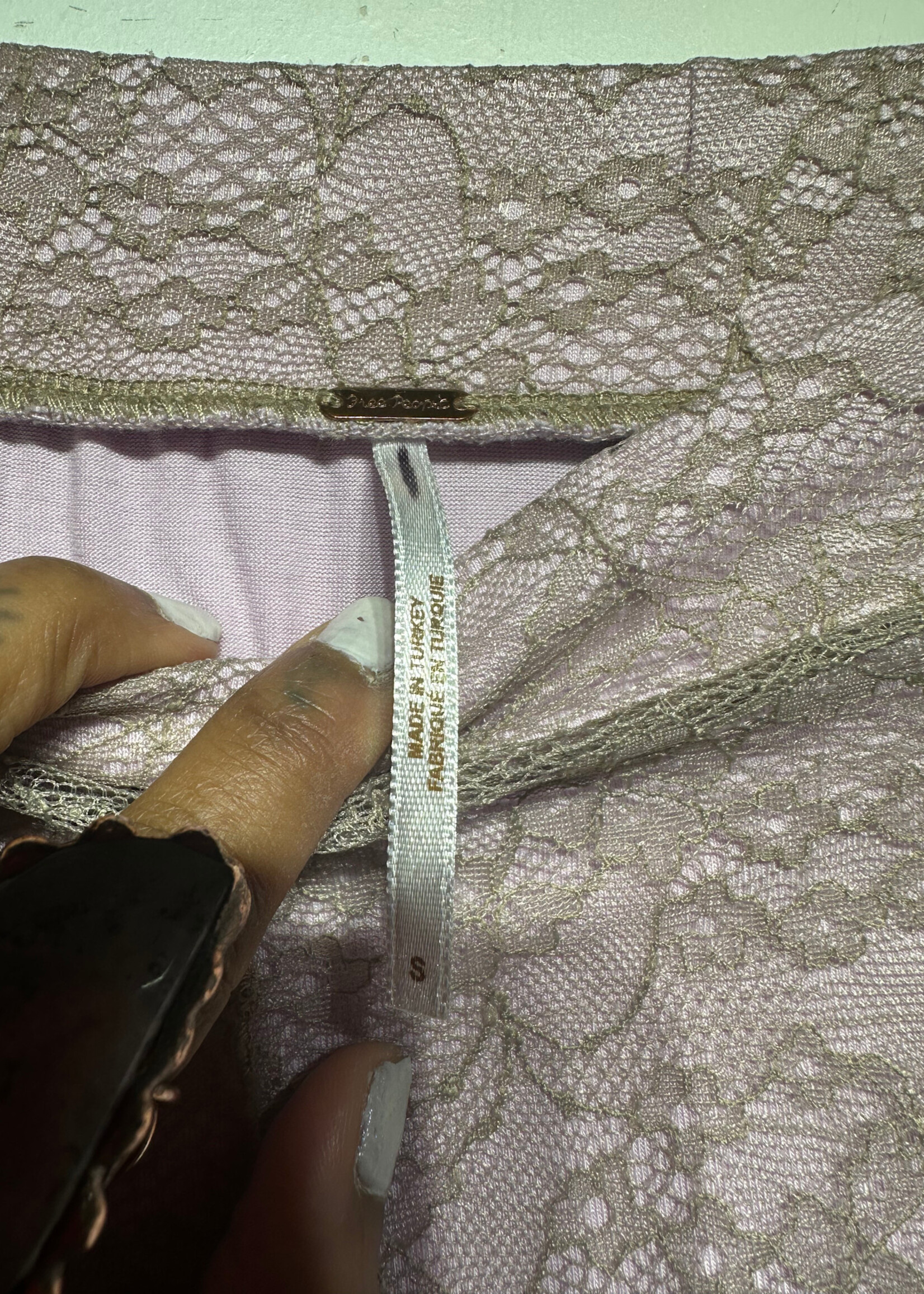 Free People Pink Beige Layered Lace Skirt 26