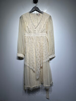 Candi Jones Vintage Beige Lace Trim LS Dress S AS IS