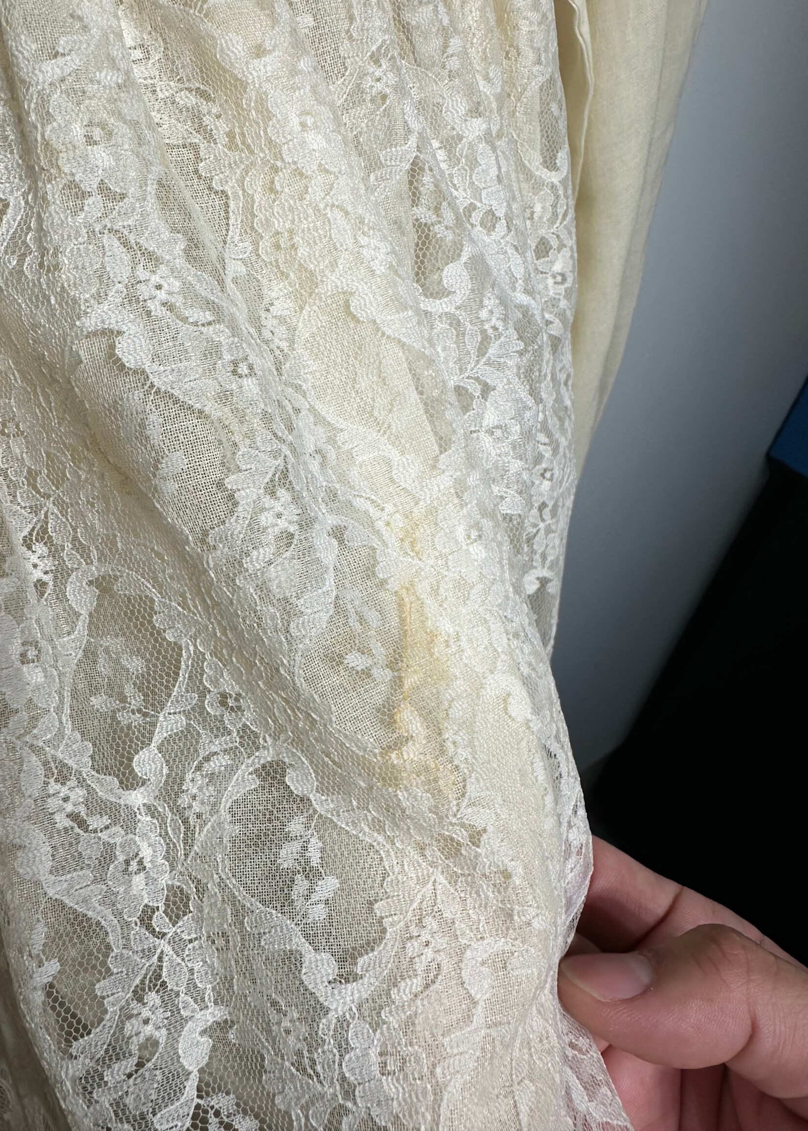 Candi Jones Vintage Beige Lace Trim LS Dress S AS IS