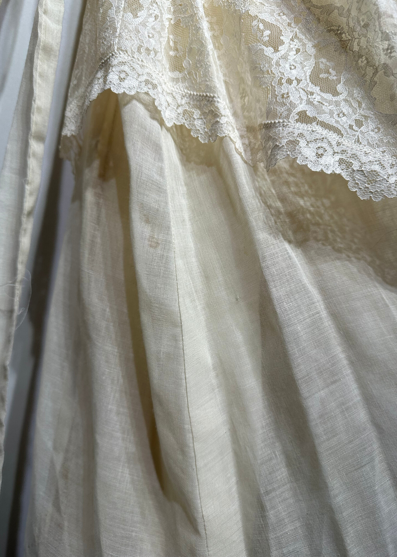 Candi Jones Vintage Beige Lace Trim LS Dress S AS IS