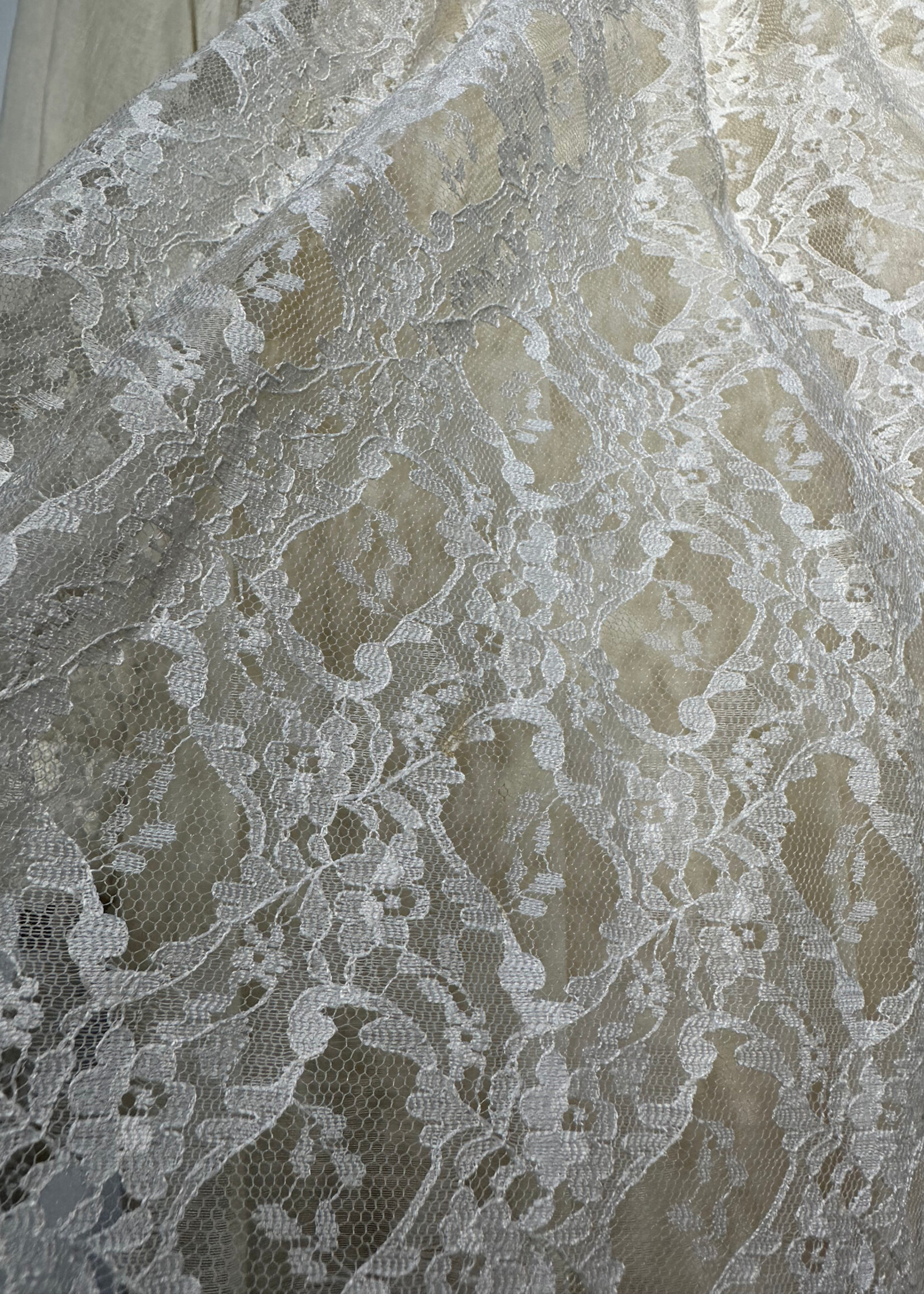 Candi Jones Vintage Beige Lace Trim LS Dress S AS IS