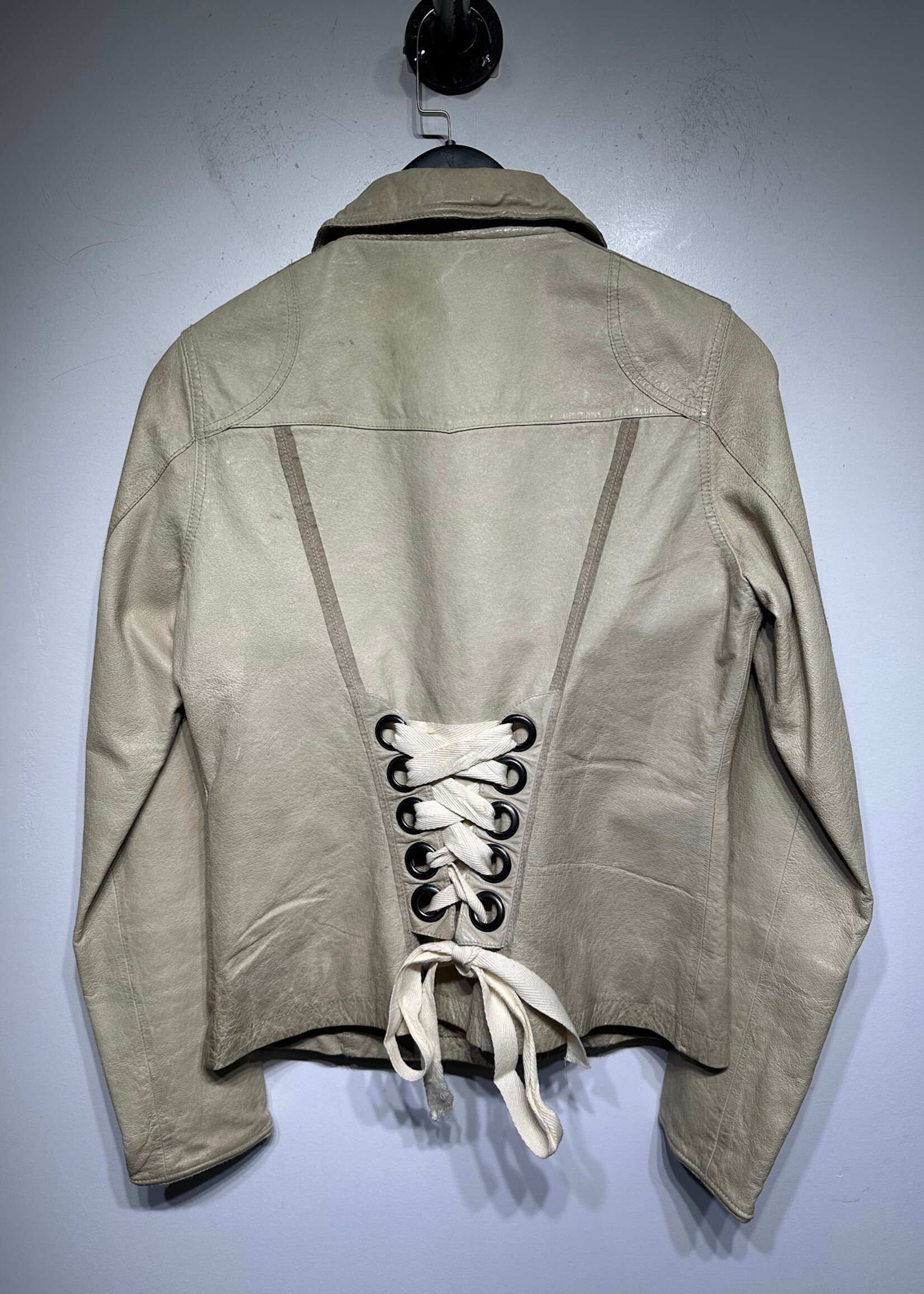Jakett NY Beige Leather Jacket As Is S