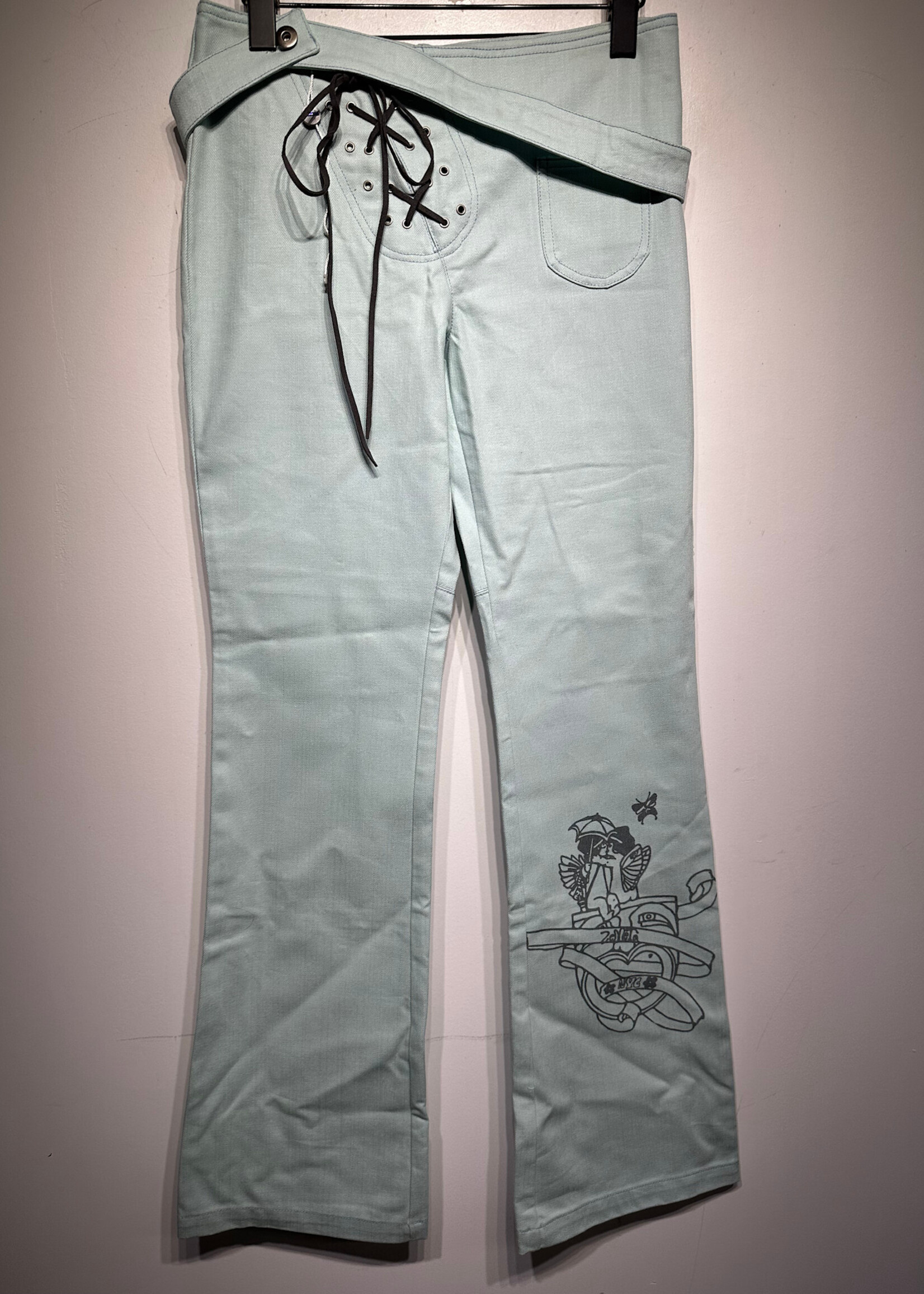 Zemeta Light Blue Asymmetrical Tie Pants 28