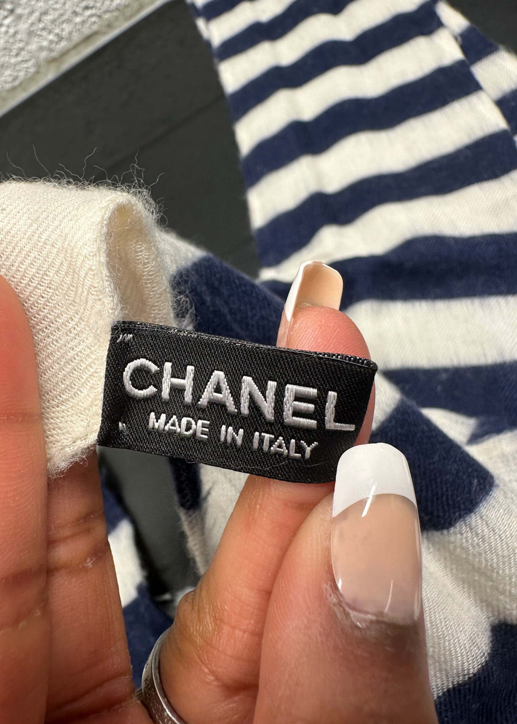 Chanel White Blue Cashmere Scarf