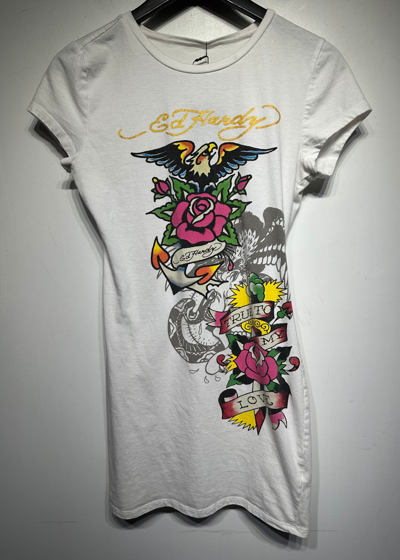 Ed Hardy Eagle White Tee Shirt Dress M