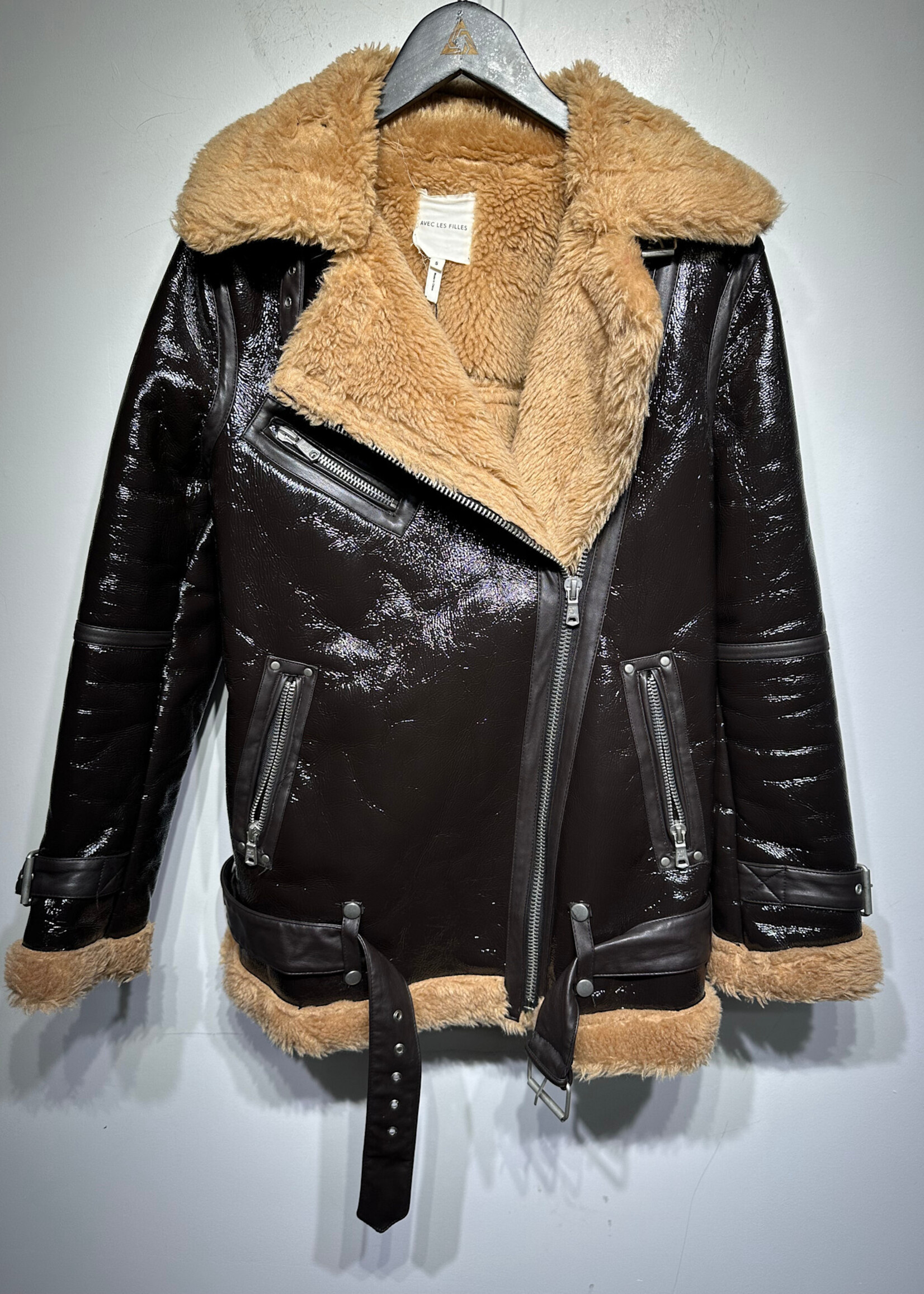 Avec Les Filles Patent Faux Fur Jacket S