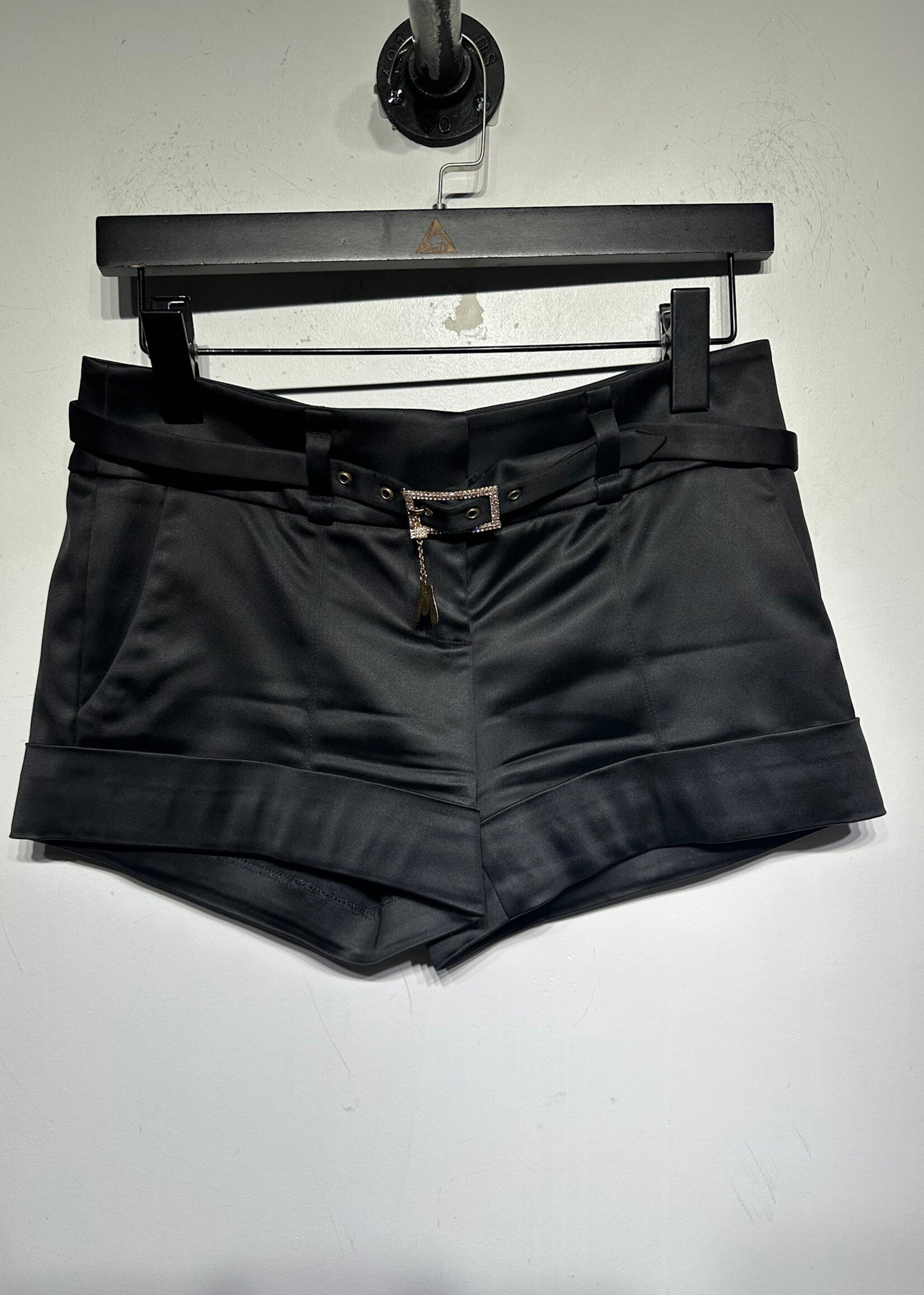 Marciano Black Satin Belted Y2K Mini Shorts 2/26