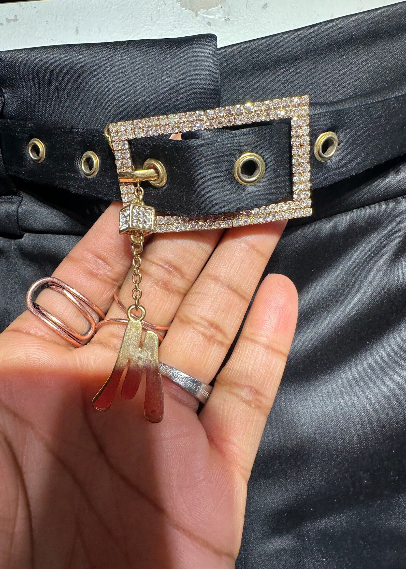 Marciano Black Satin Belted Y2K Mini Shorts 2/26