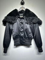 Bebe Sport Y2K Black Faux Fur Hood Jacket M