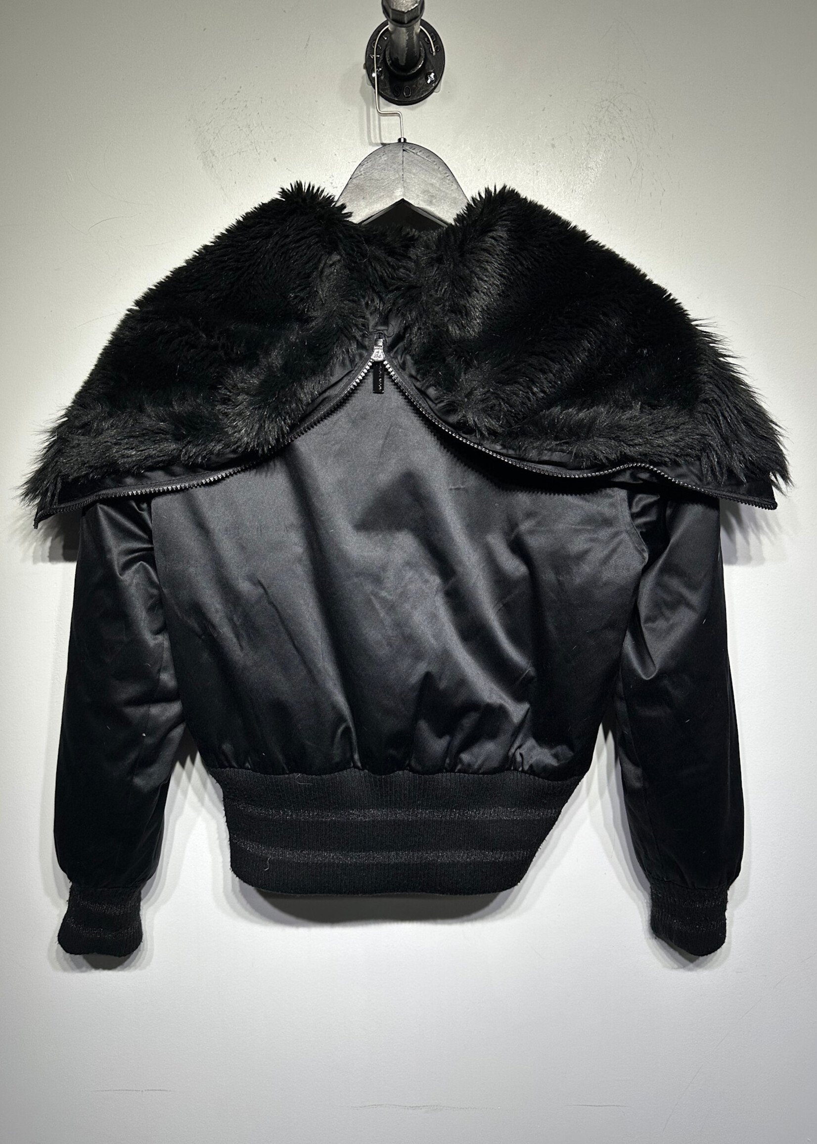 Bebe Sport Y2K Black Faux Fur Hood Jacket M