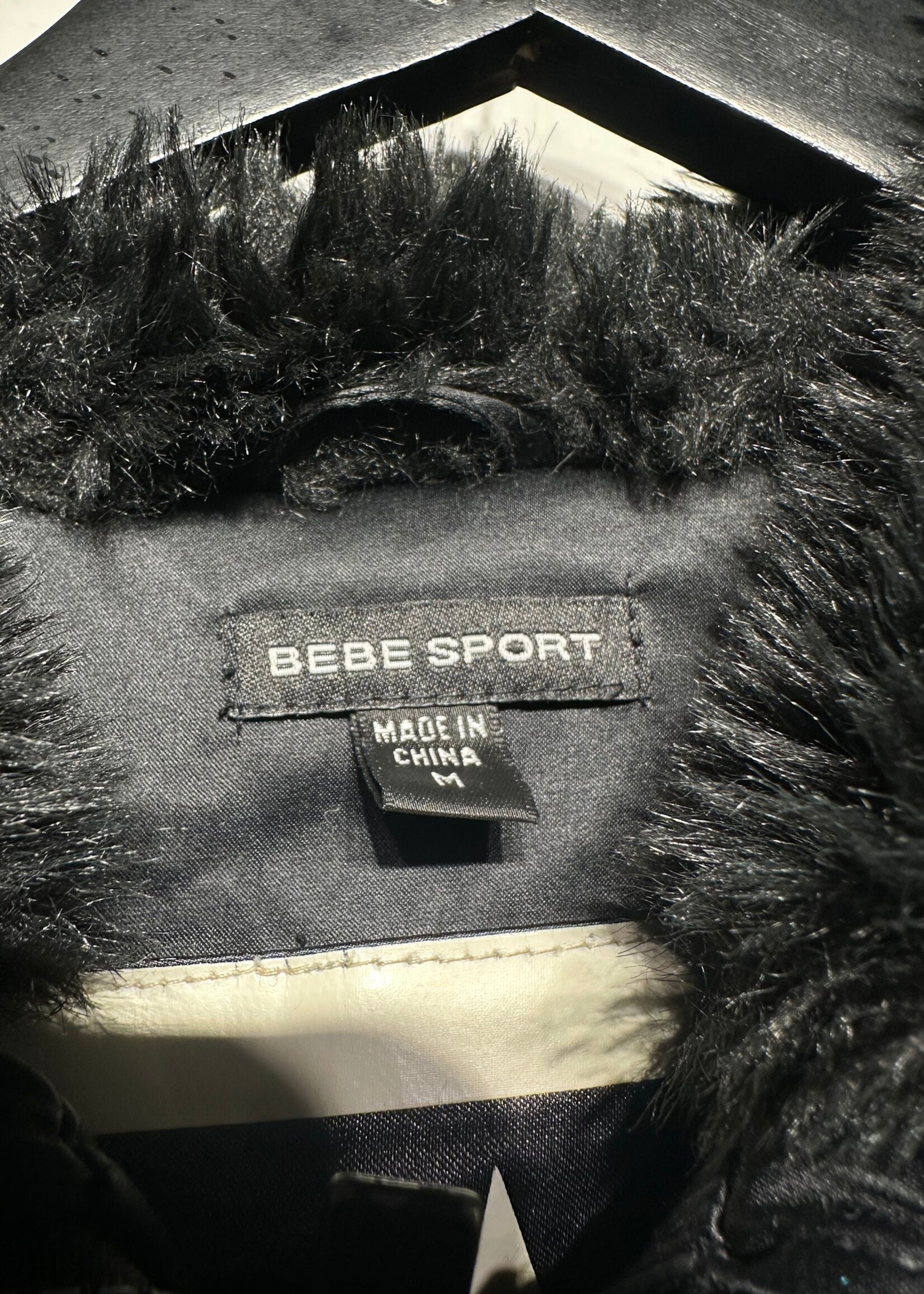 Bebe Sport Y2K Black Faux Fur Hood Jacket M