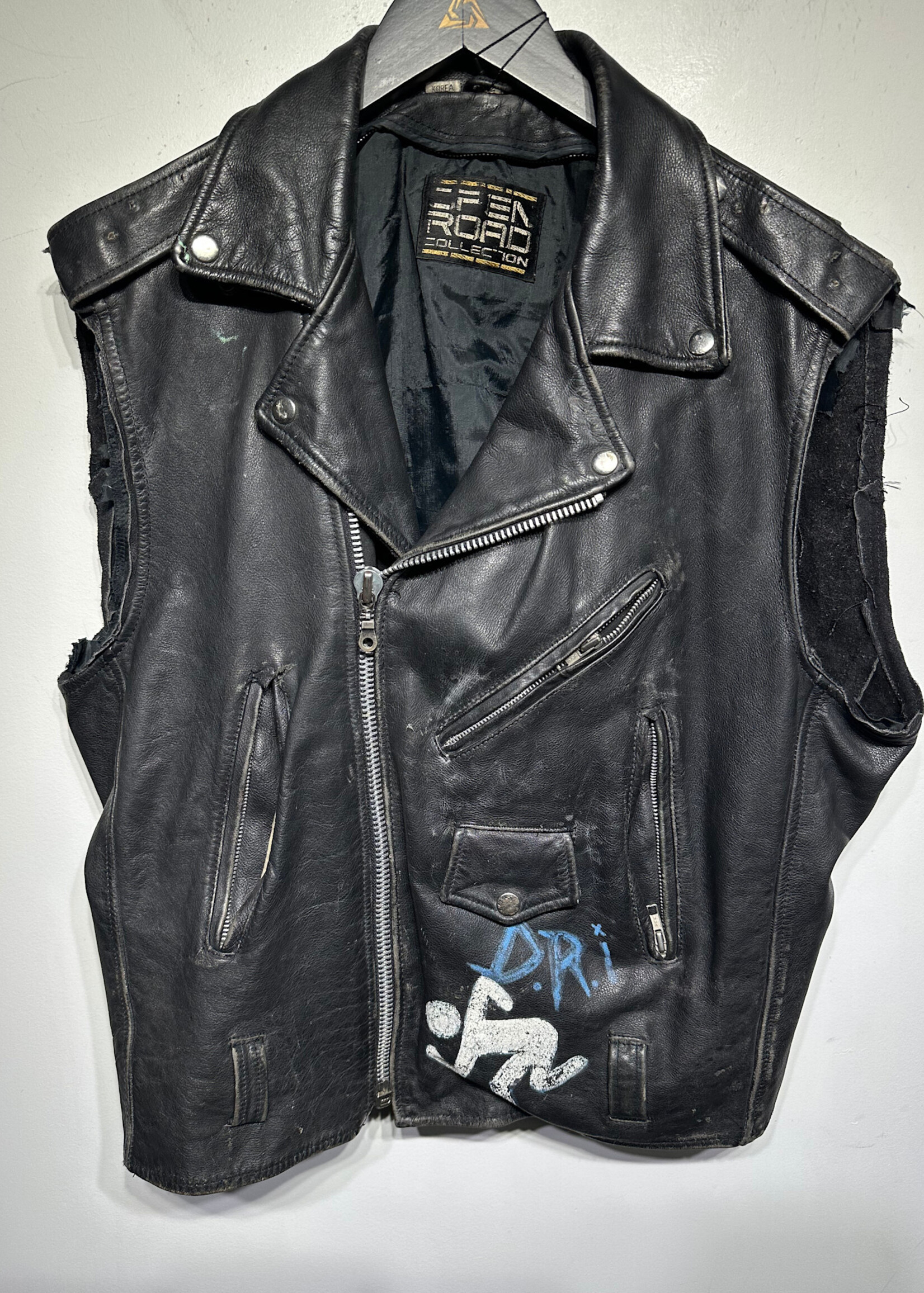 Open Road Cut Off Painted Leather Jacket XL Masc