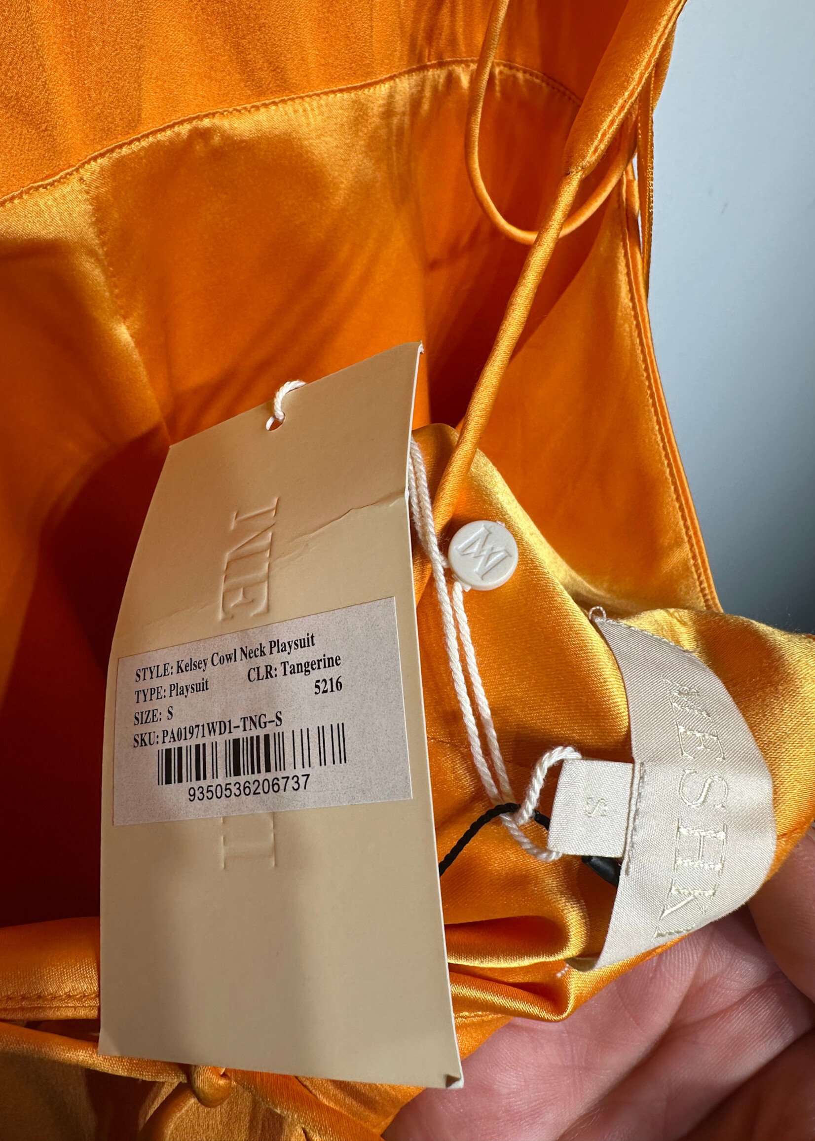 Meshki NWT Orange Kelsey Cowl Neck Playsuit S