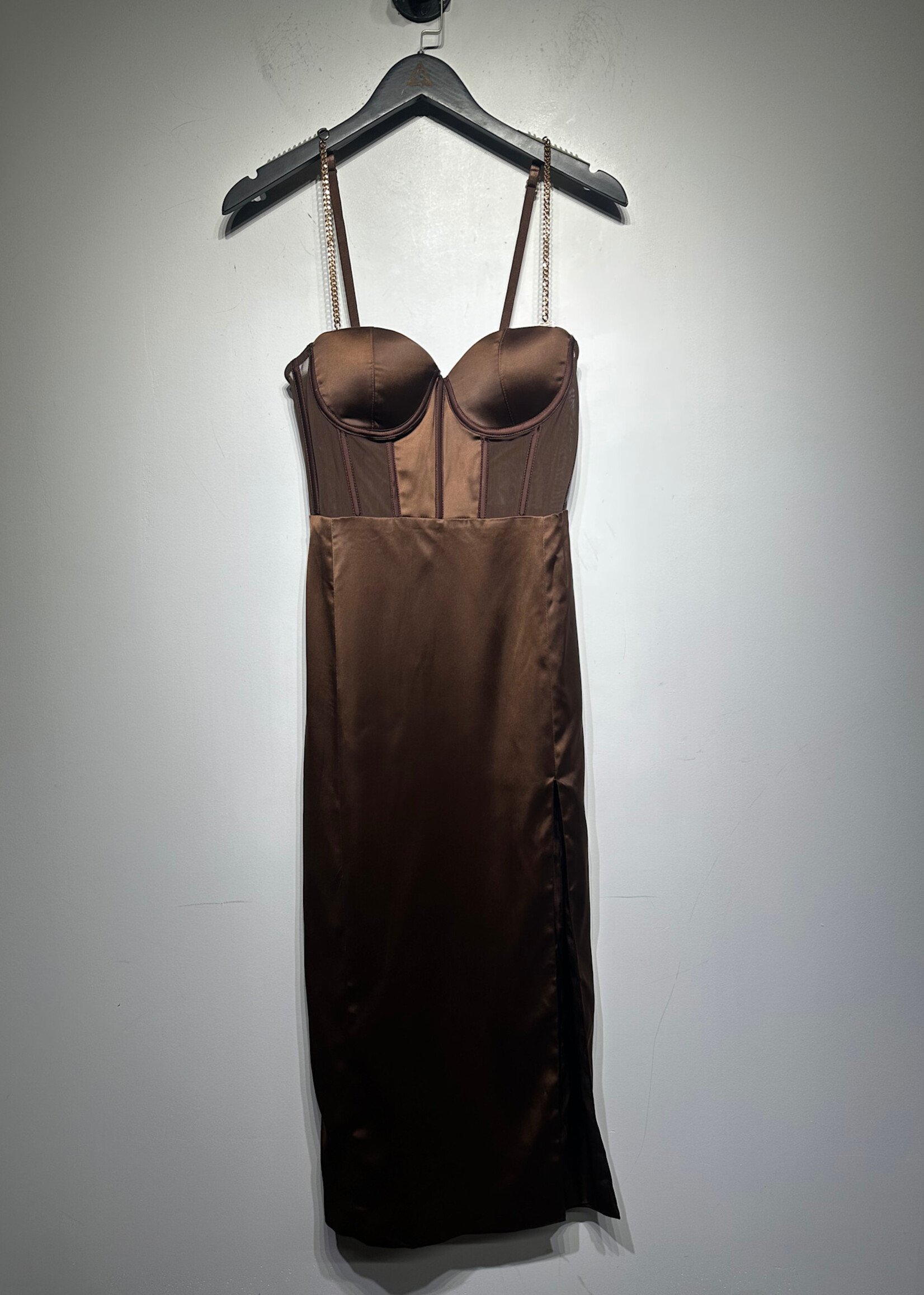 Meshki NWT Talisa Brown Corset Maxi Dress L