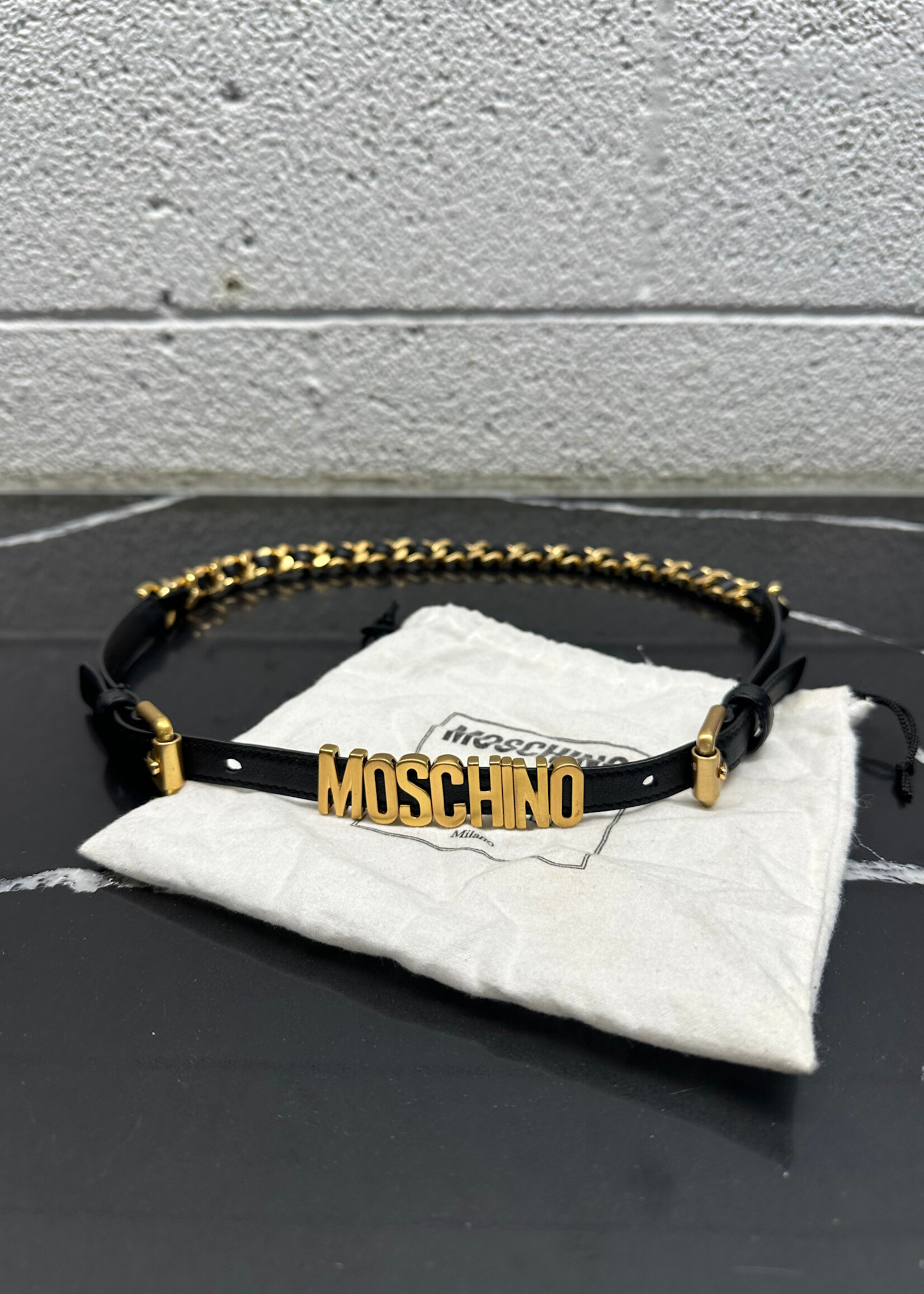 Moschino Gold Black Thin Chain Belt